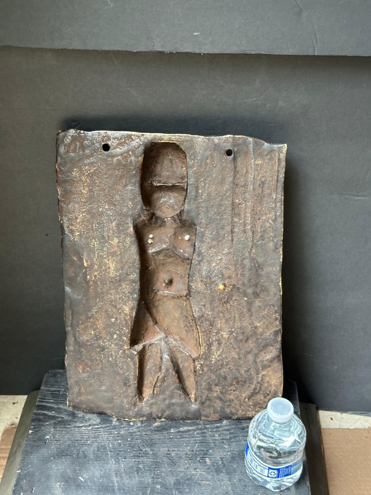 Vintage 14″ Benin Bronze Plaque | Royal Court Figure | Nigerian African Wall Art