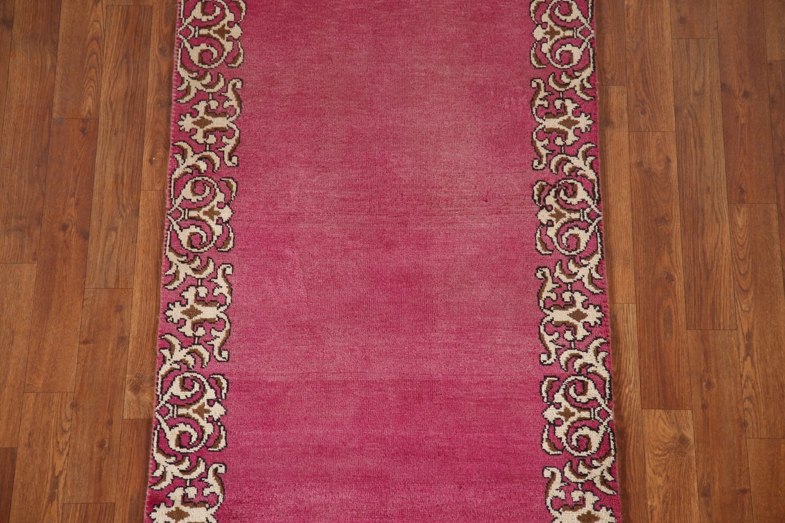 Bordered 10 ft Runner Rug 3×10 Pink Wool Hand-made Classic Carpet