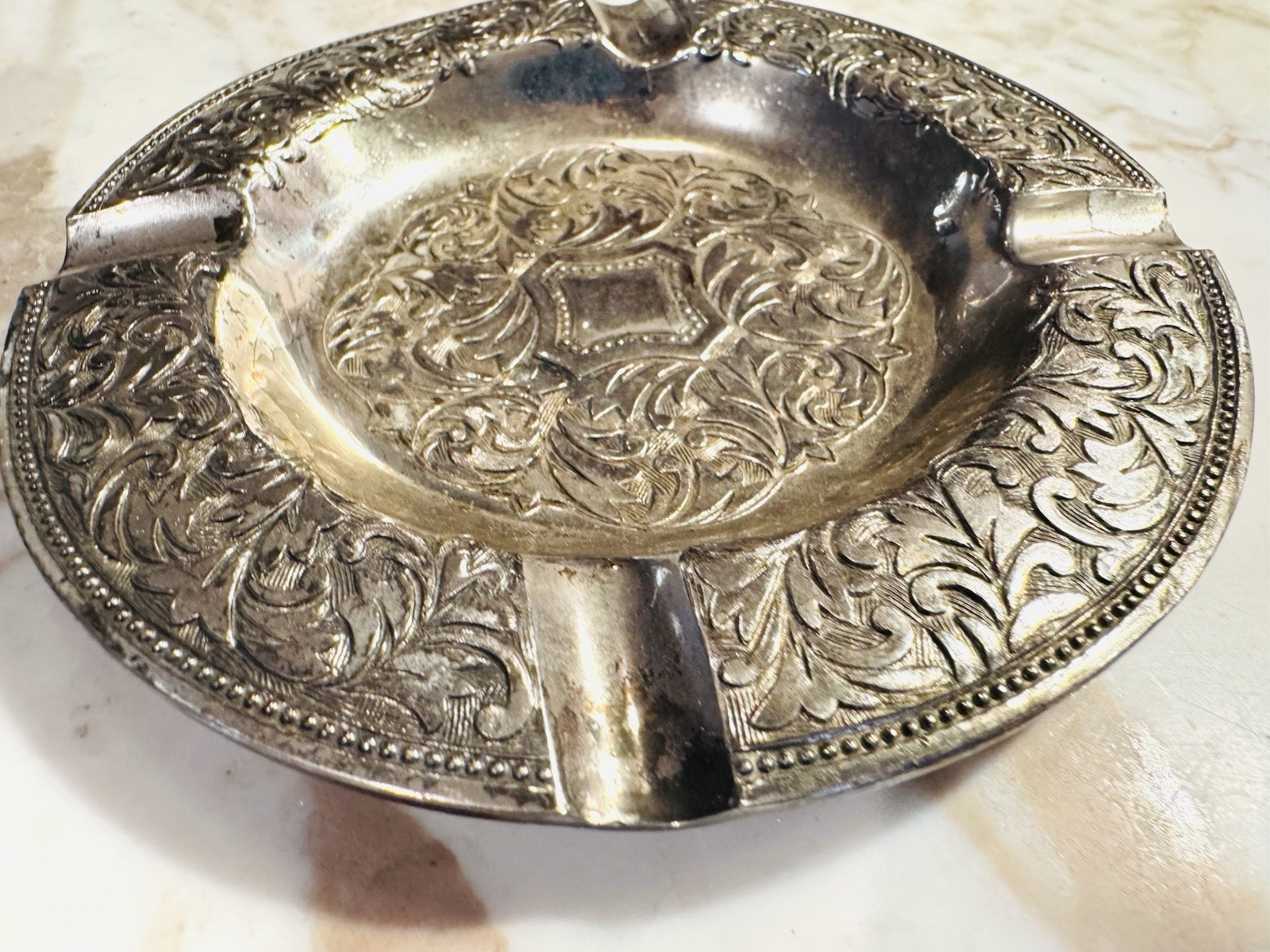 Repoussé Silver Plate Ashtray Dutch Style 5.5” Vintage 1930’s