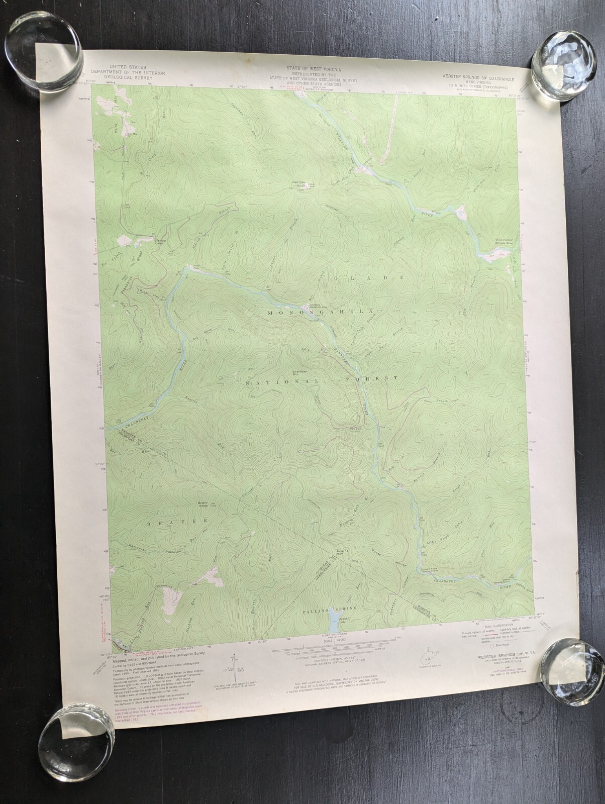 Vtg 1982 USGS Topo Map ~ Webster Springs SW West Virginia Monongahela 22″ x 27″