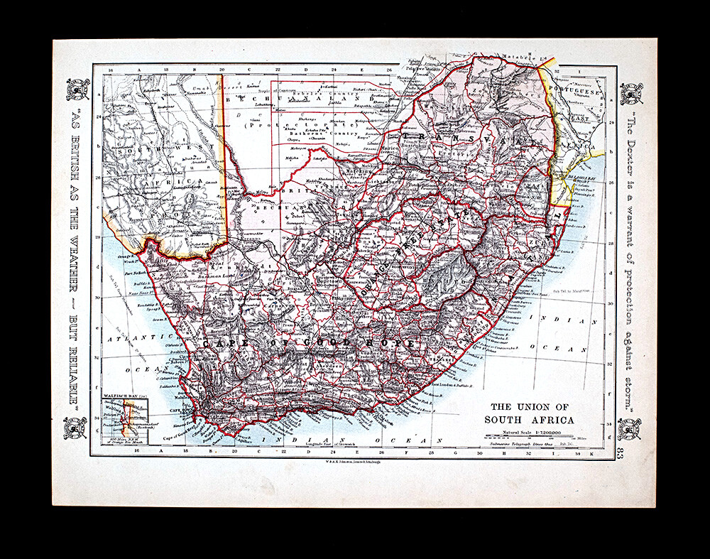 1921 Johnston Map South Africa Cape of Good Hope Cape Town Natal Transvaal Zulu