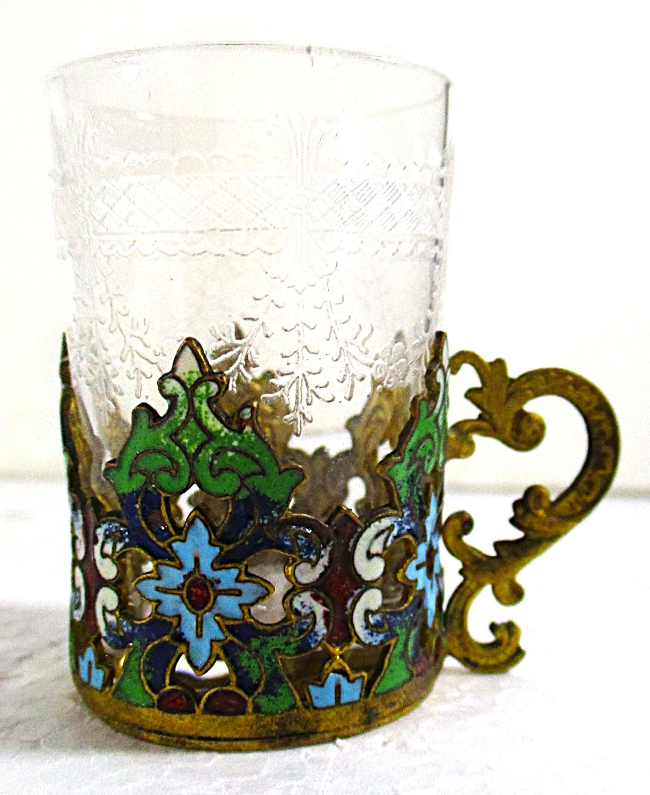 CA 1890’S RUSSIAN OR FRENCH? APERITIF CLOISONNE CUP W/CRYSTAL INSERT, MINT