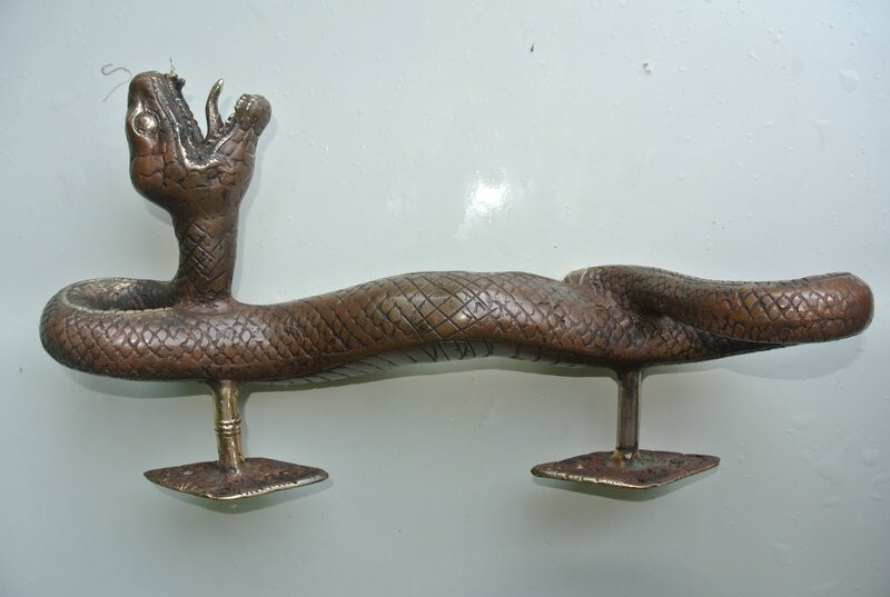hand made SNAKE Python solid hollow brass door PULL old style aged handle 35cm