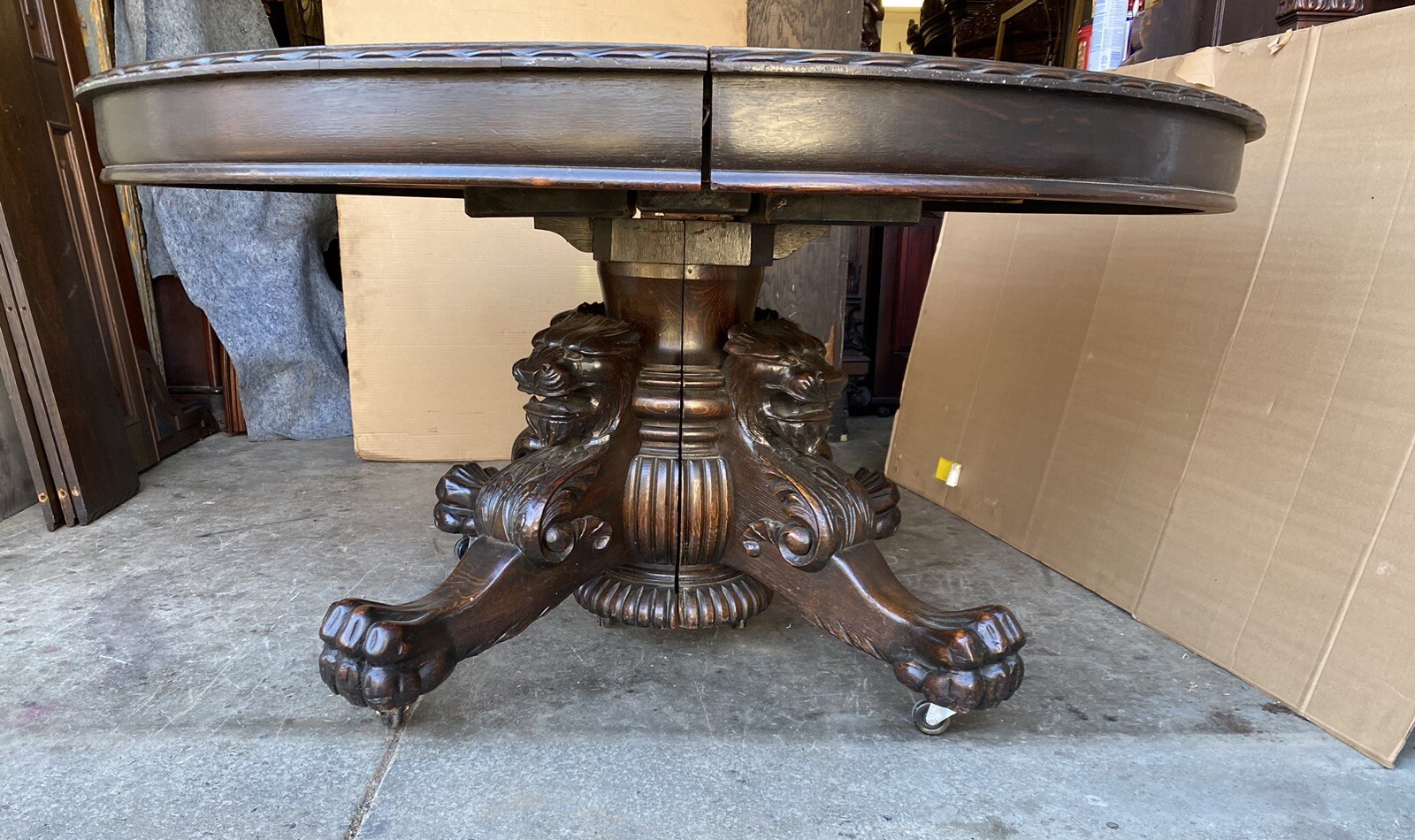 R. J. HORNER 60” OAK GRIFFIN DINING TABLE, 3-12” LEAVES