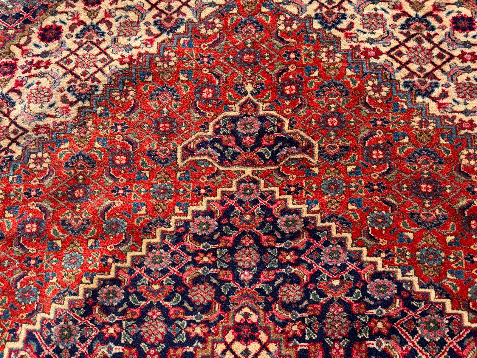 8×10 COLORFUL ANTIQUE ORIENTAL RUG HAND-KNOTTED vintage rust blue handmade clean