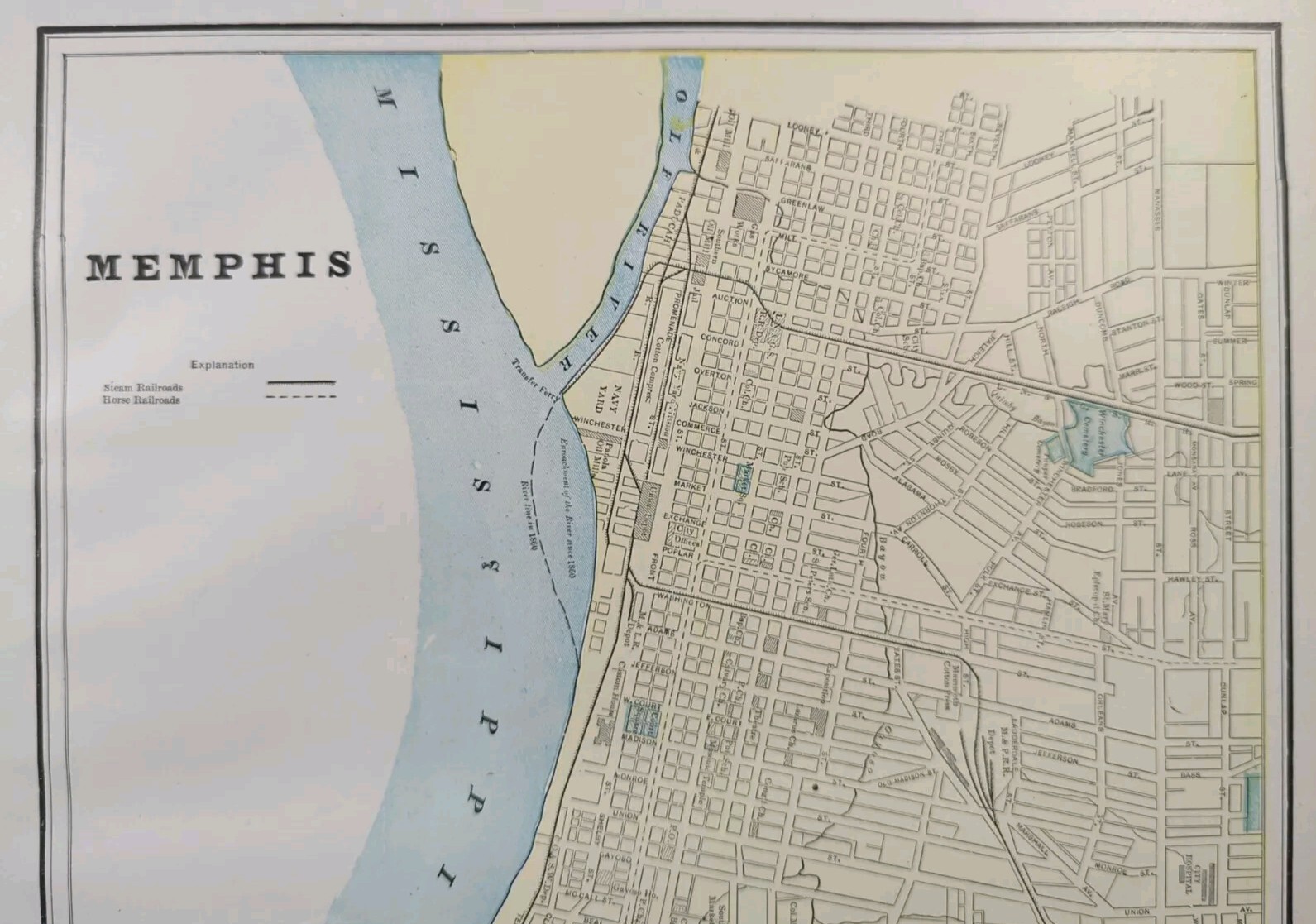 Vintage 1896 MEMPHIS TENNESSEE Map 11″x14 Old Antique Original VICTORIAN VILLAGE