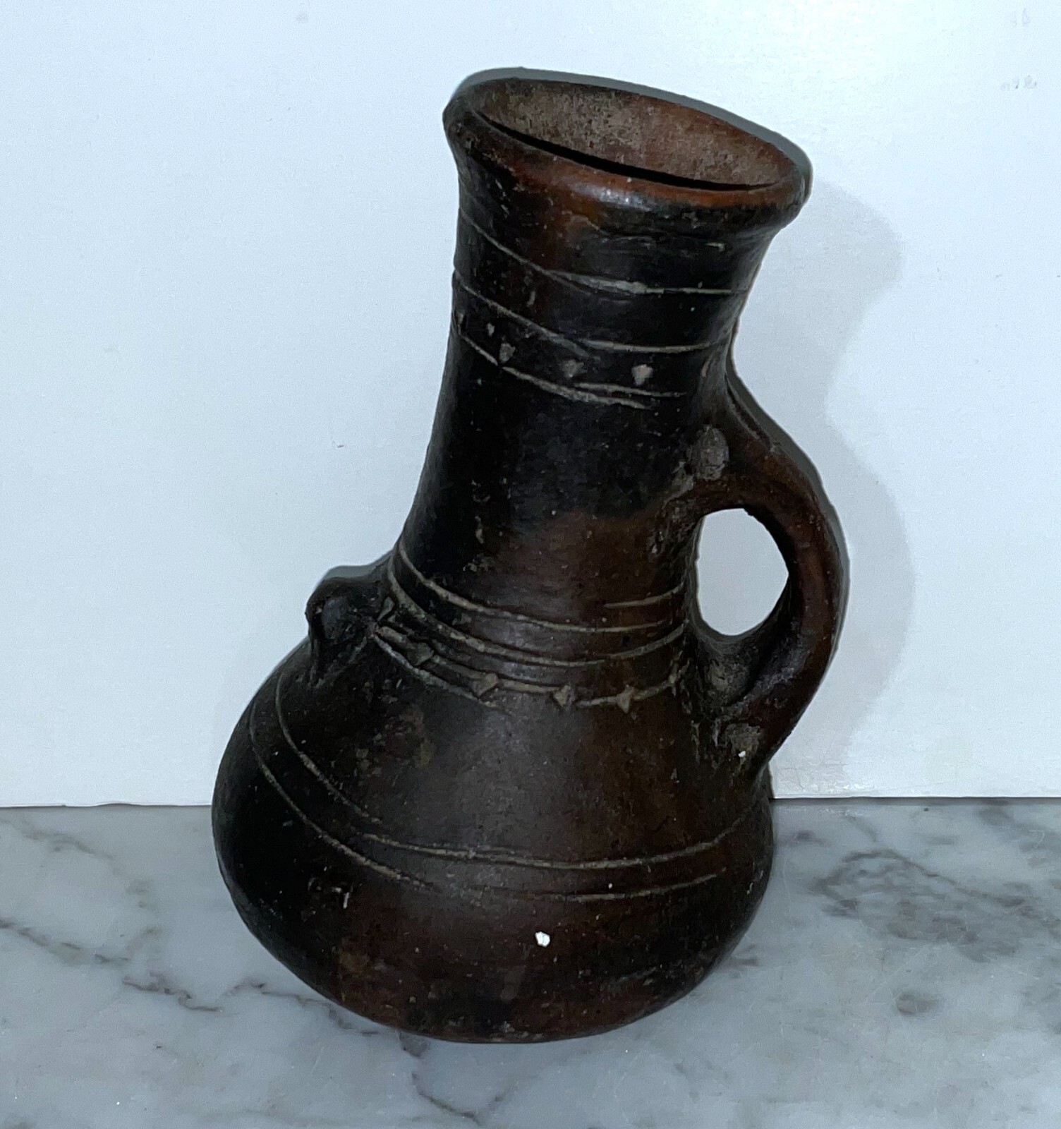 RARE ANTIQUE ETHIOPIAN EARTHEN JUG WITH VERY UNIQUE DESIGN DETAILS