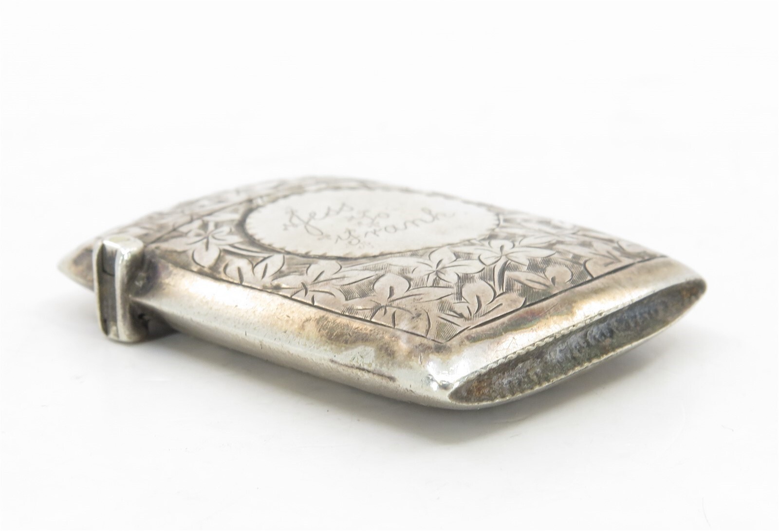 1800s Hallmarked & Engraved English Sterling SIlver Match Safe Vesta Case 2″