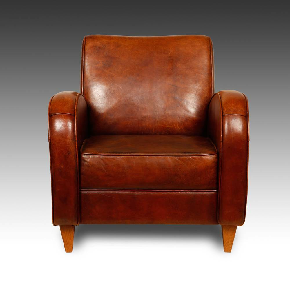 STUNNING LOUNGE CHAIR SHEEP LEATHER HARDWOOD FRAME HOLLAND MID-20TH CENTURY