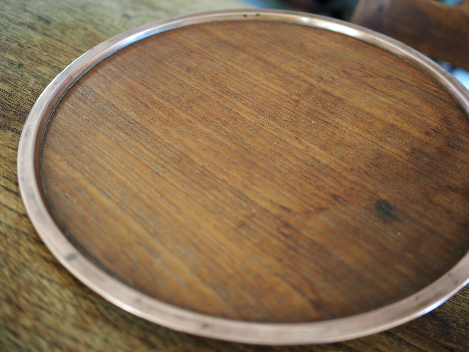 A Very Cool Chic Copper And Wood Vintage Drinks Tray