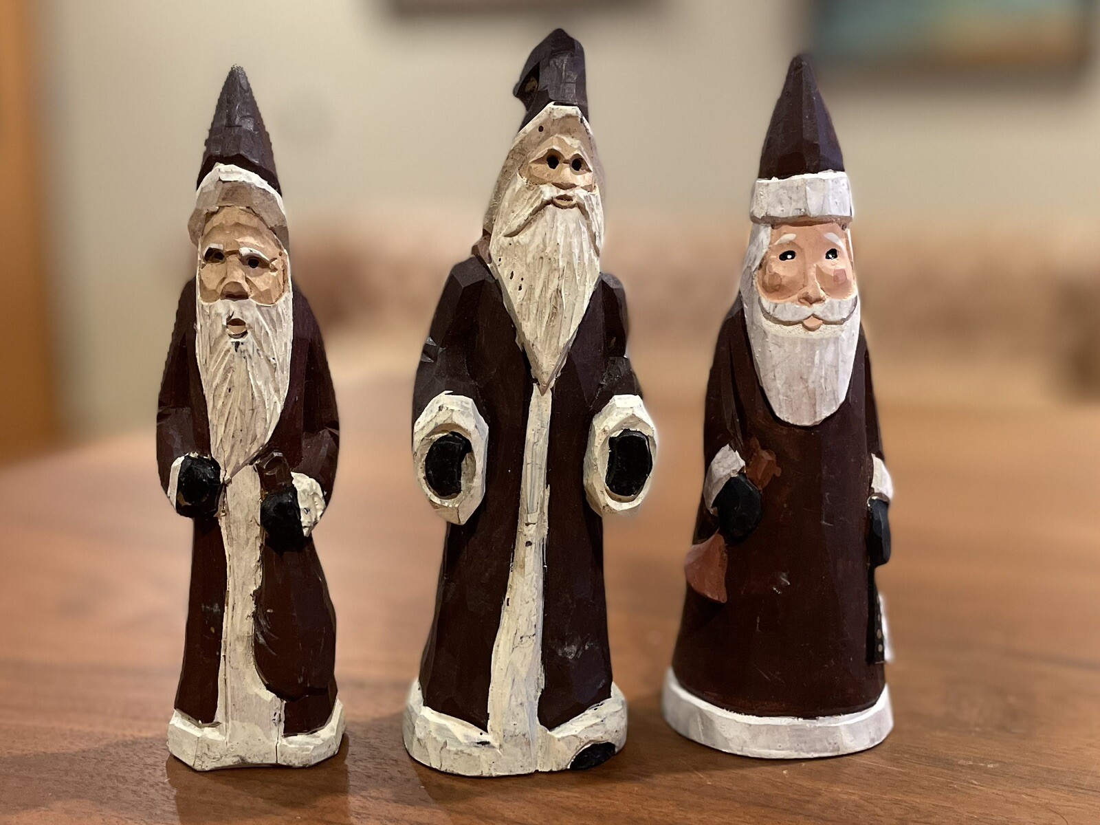 3 Missouri Folk Art Grubby Primitive Hand Carved Wooden Belsnickle Santa Claus