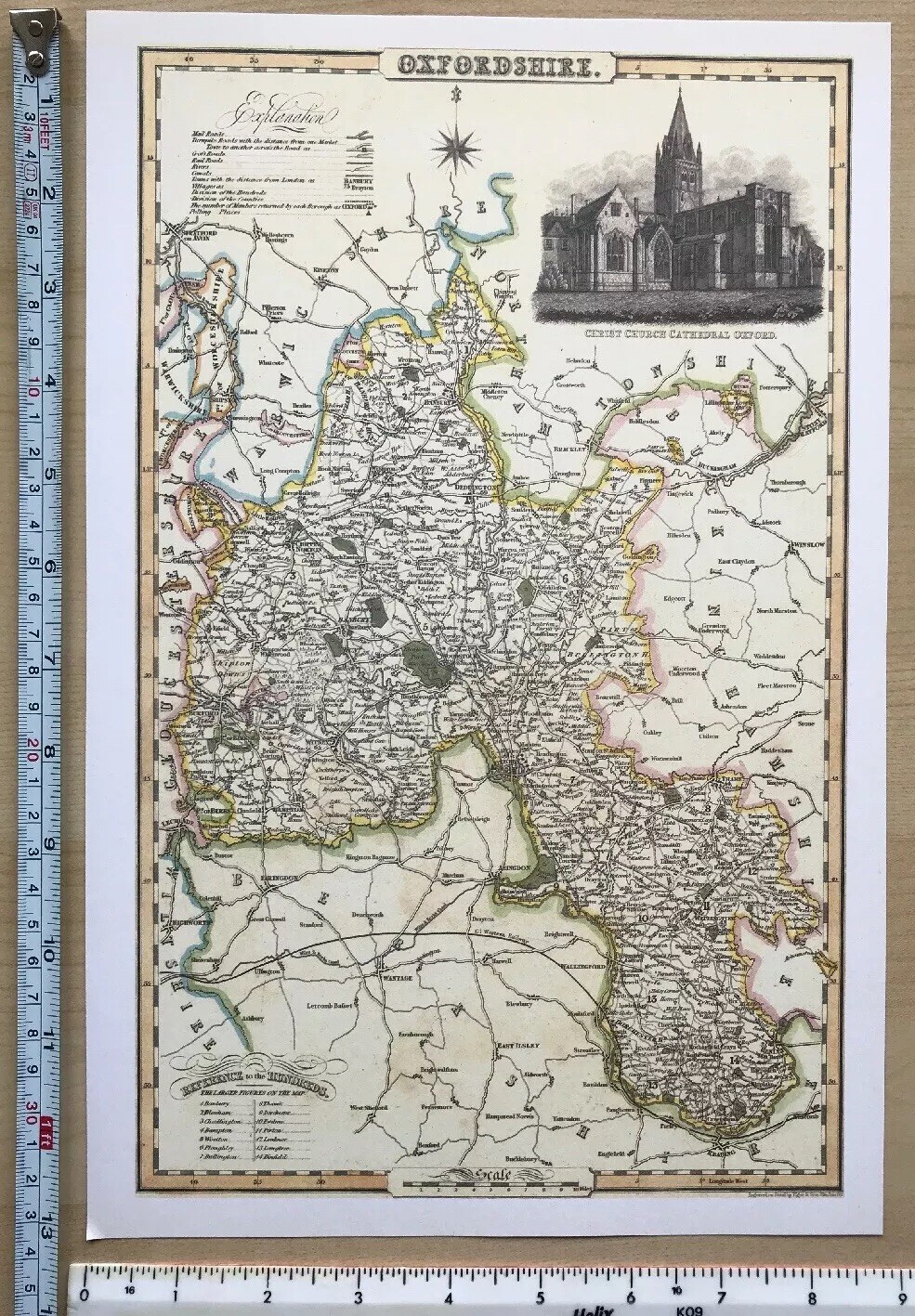 Old Victorian Map of Oxfordshire, UK 1840 Pigot: Historical, Antique: Reprint