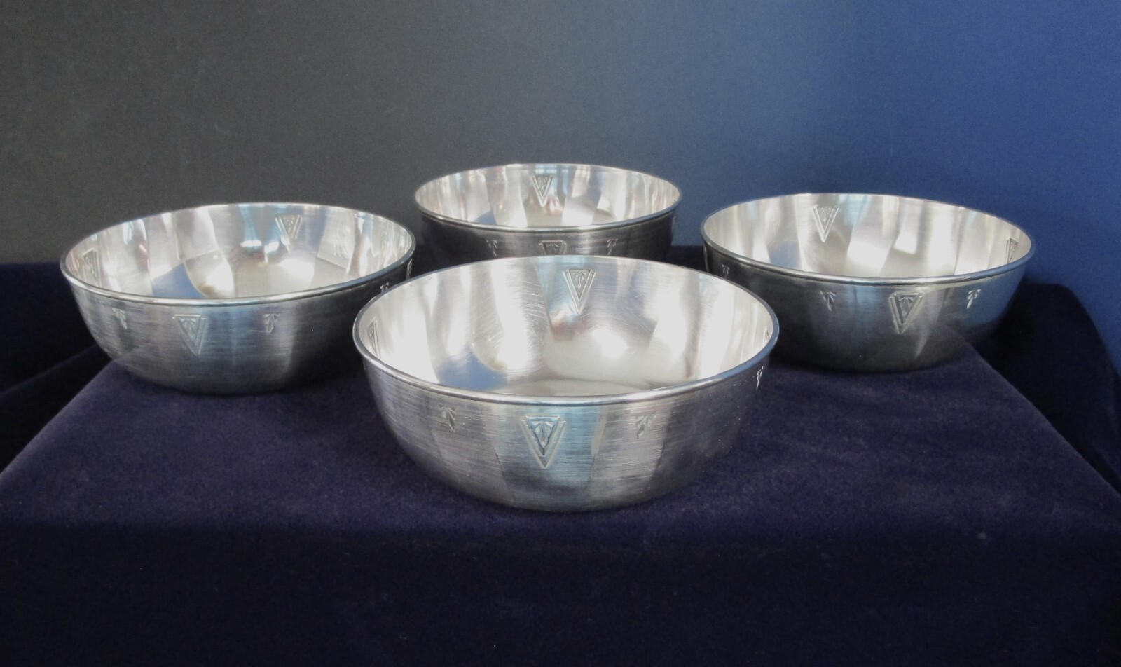 DEAUVILLE 1929 Art Deco Silverplate 4 Finger Bowls Rare Find No Monograms G