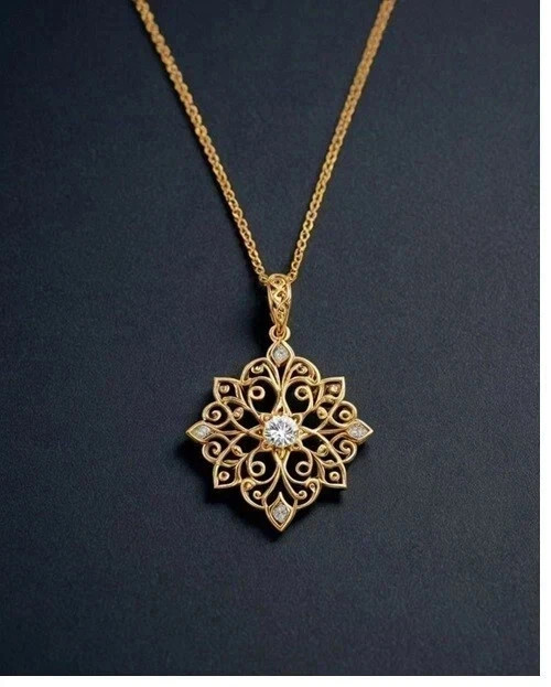 2CT Round Cut Lab-Created Diamond Art Deco Women’s Pendent 14K YellowGold Plated