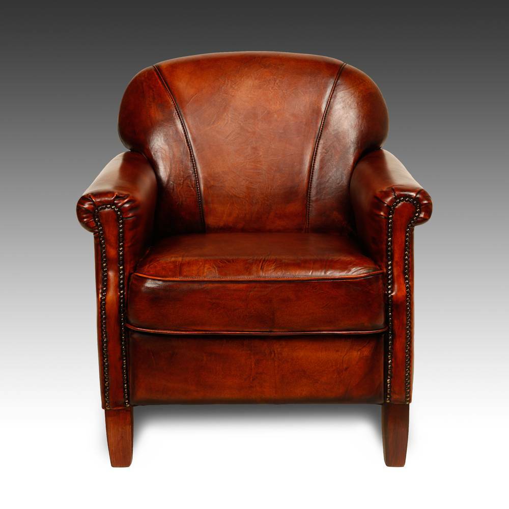 ART DECO STYLE LOUNGE CHAIR SHEEP LEATHER HARDWOOD FRAME HOLLAND CONTEMPORARY