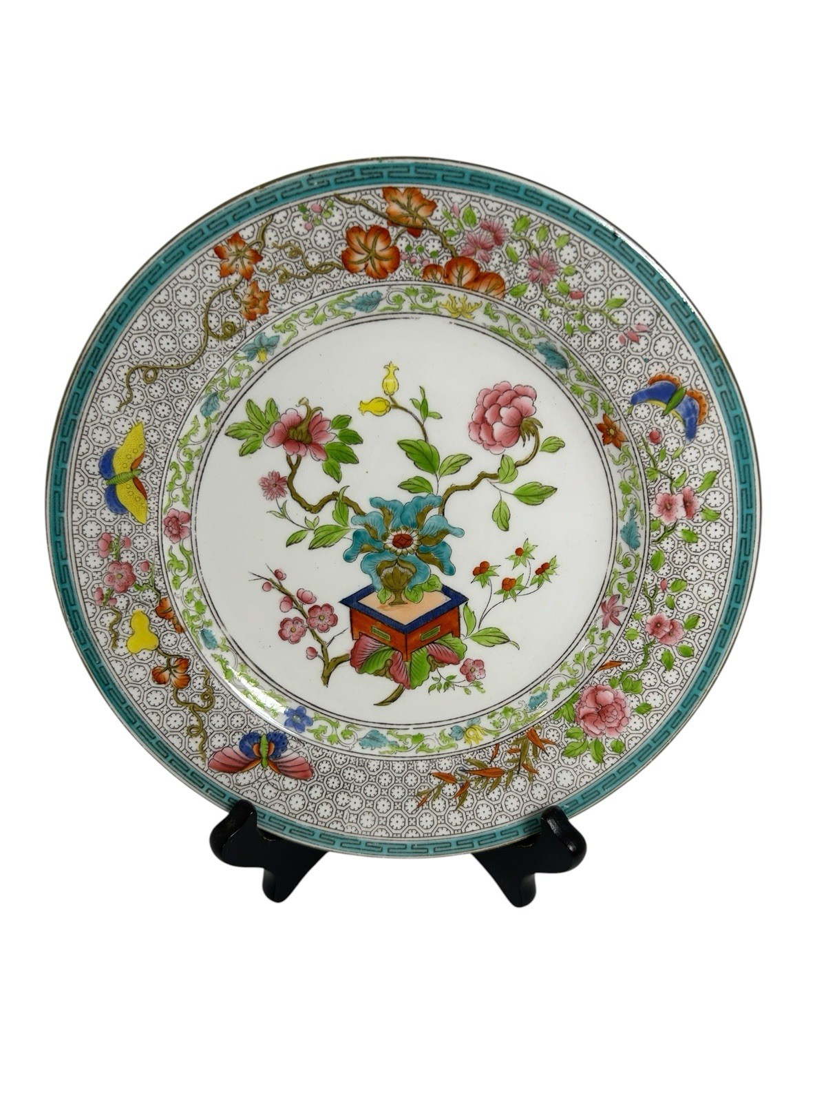 Antique Early Worcester 9” Dinner Plate Indian Tree/Bowpot Pattern, C 1874