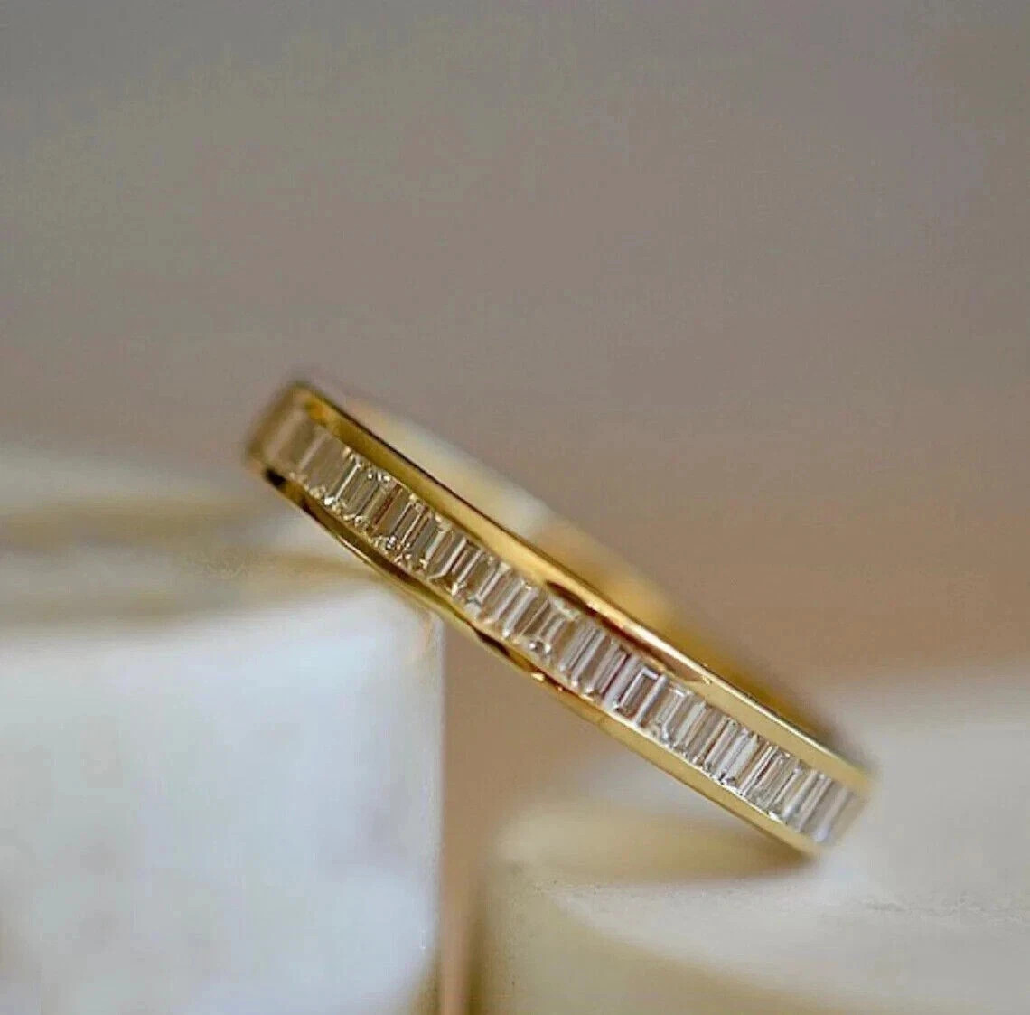 2.00Ct Baguette Cut Moissanite Eternity Wedding Band Ring 14k Yellow Gold Plated