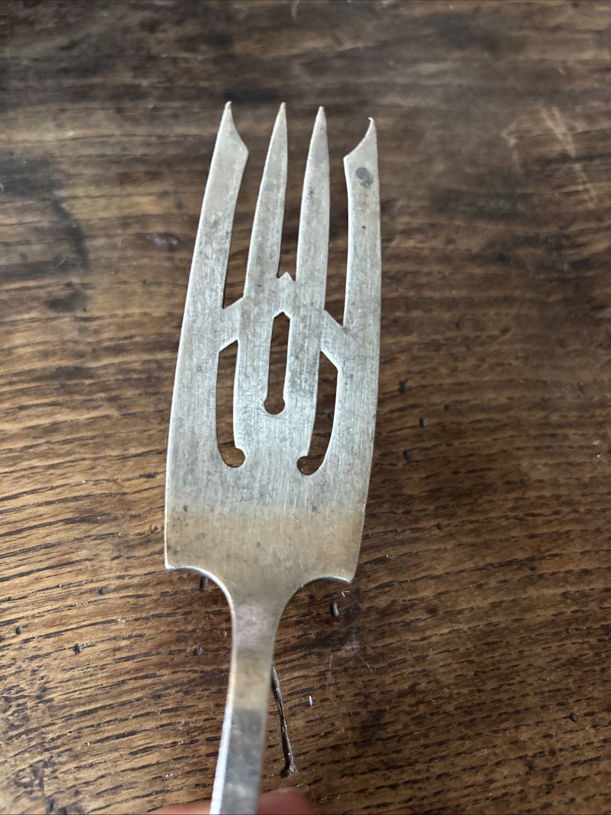 Antique J. Mauras & Co. 9.5″ Solid Silver Cold Meat Serving Fork 79g Pierced