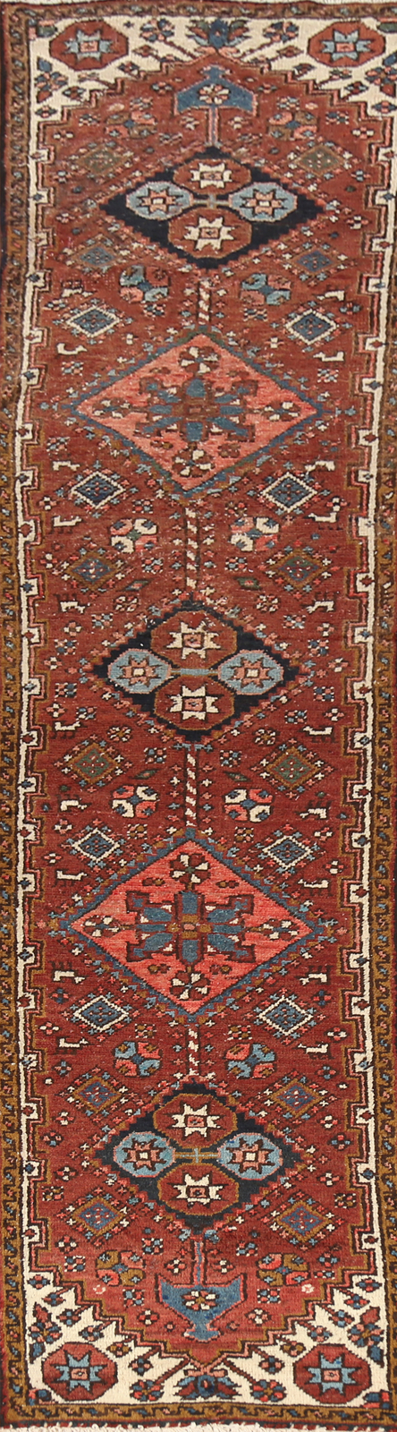 Pre-1900 Vegetable Dye Heriiz Serapi Narrow Runner Handmade Antique Rug 2×11