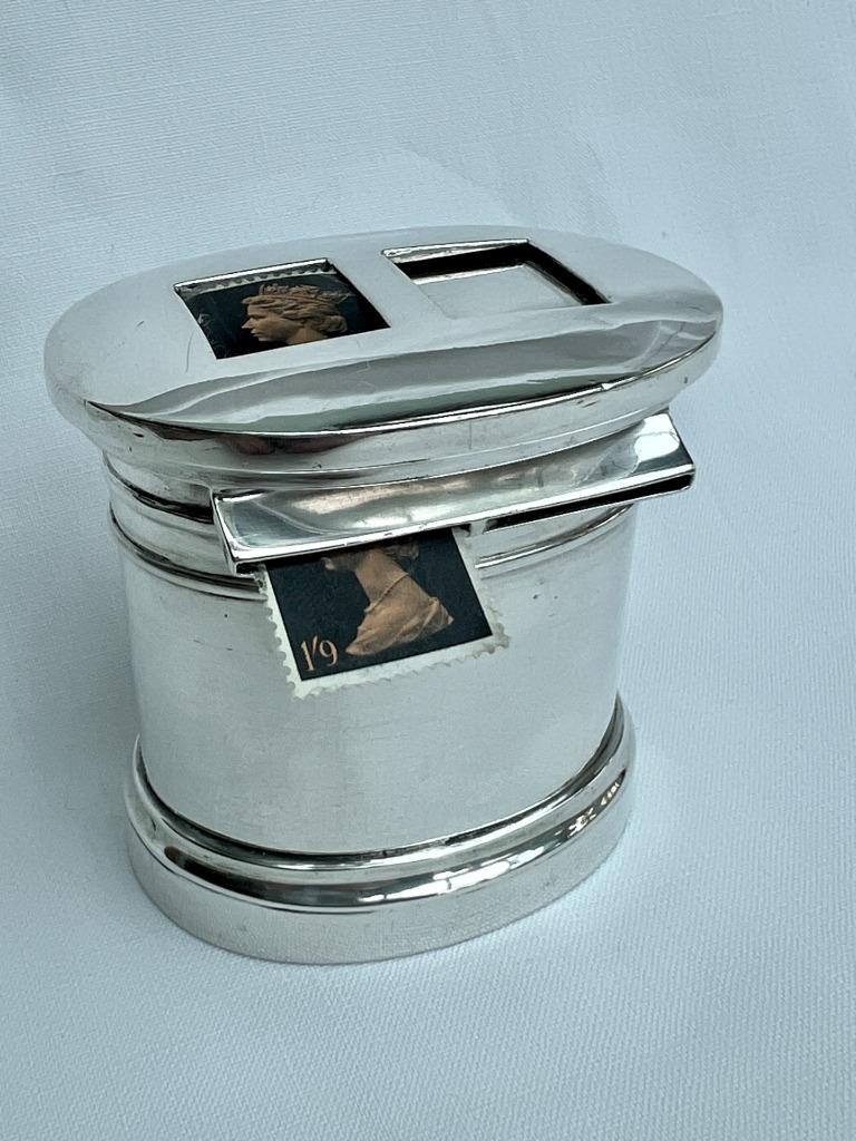 Rare Edwardian Novelty Silver Pillar Box Stamp Dispenser by William Hornby 1904