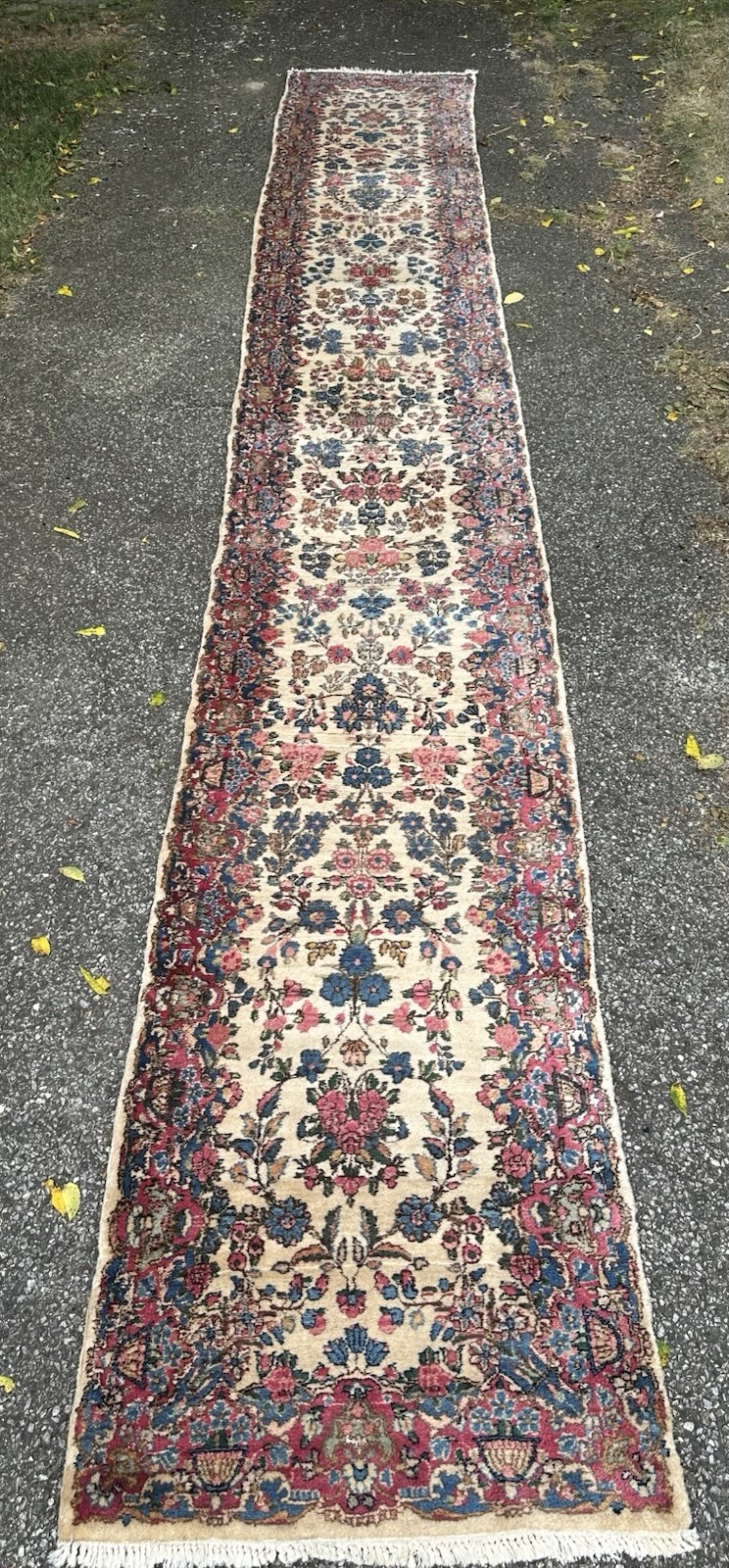 C 1920’s ANTIQUE FINE ORIENTAL KIRMAN RUG RARE SIZE RUNNER RUG 2.7×18.2