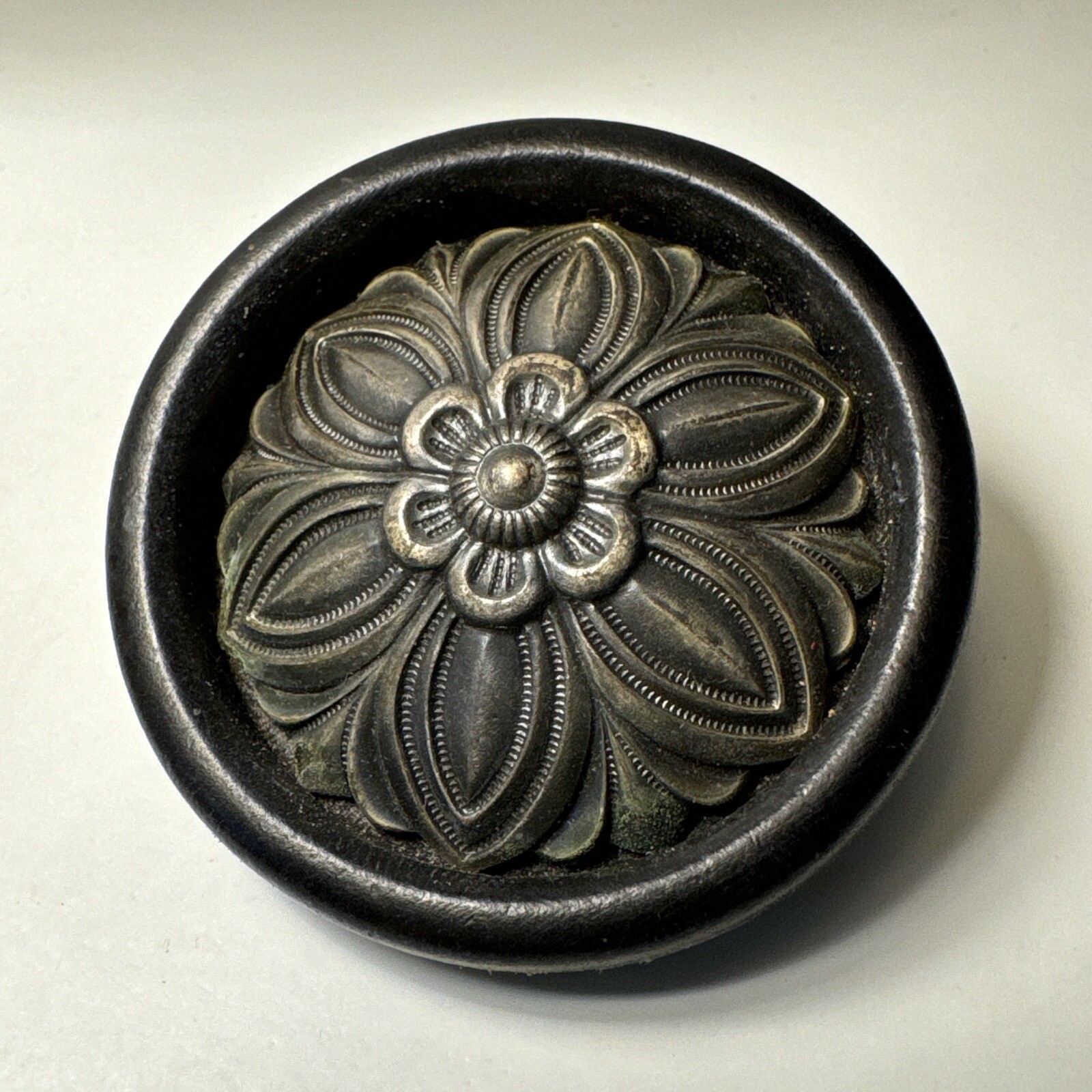 Large Antique Metal Shank Button Floral Design N722