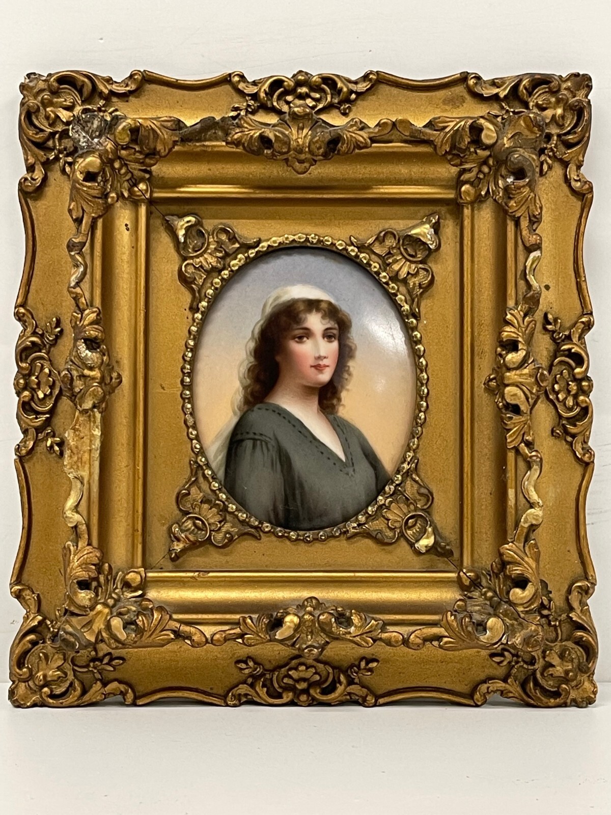 Antique KPM Berlin Porcelain hand painted portrait Plaque Ruth