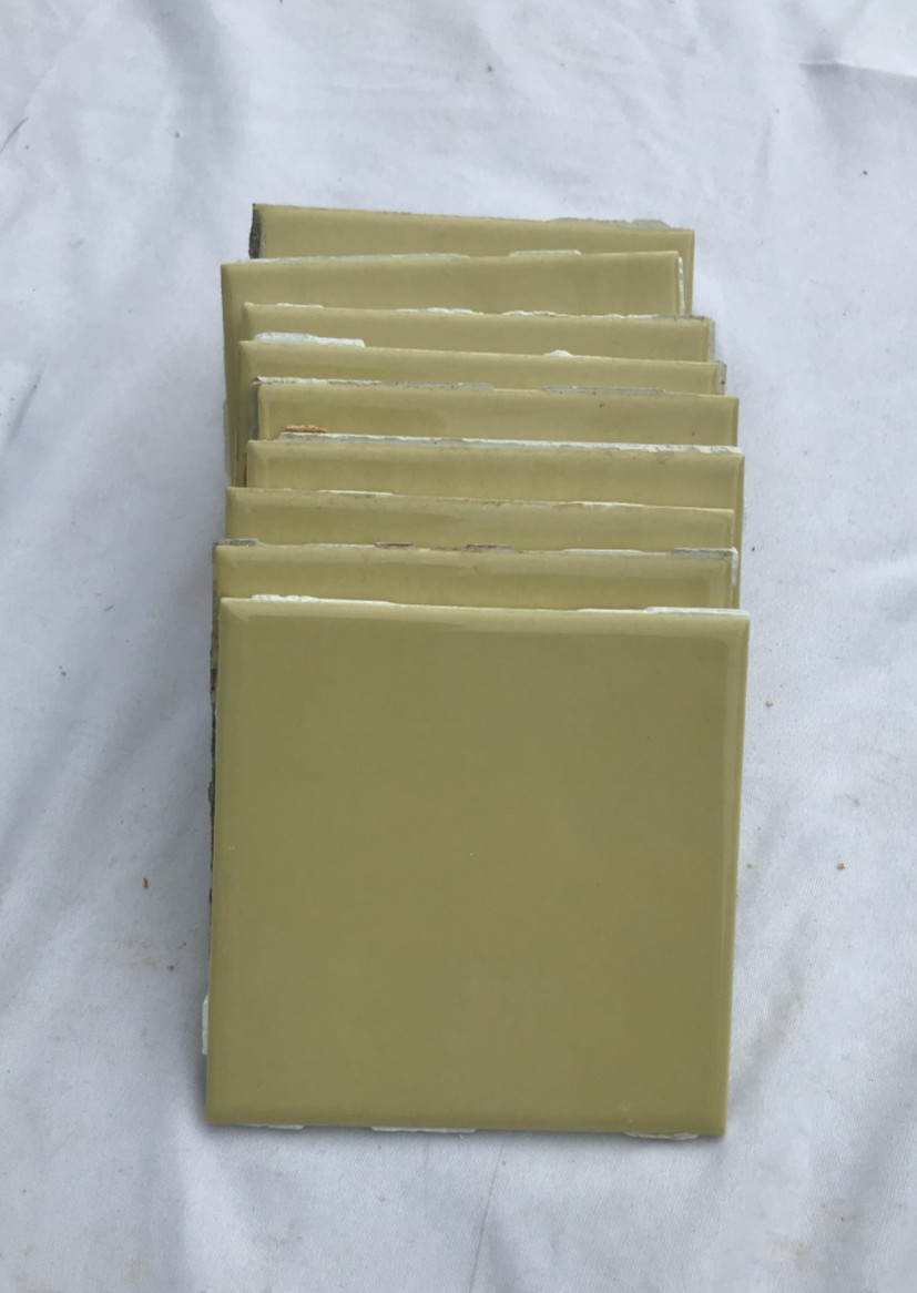 VTG 10 1970’s Harvest Gold Yellow Made in USA Bathroom Tiles 4″ Sq Old 1100-26B