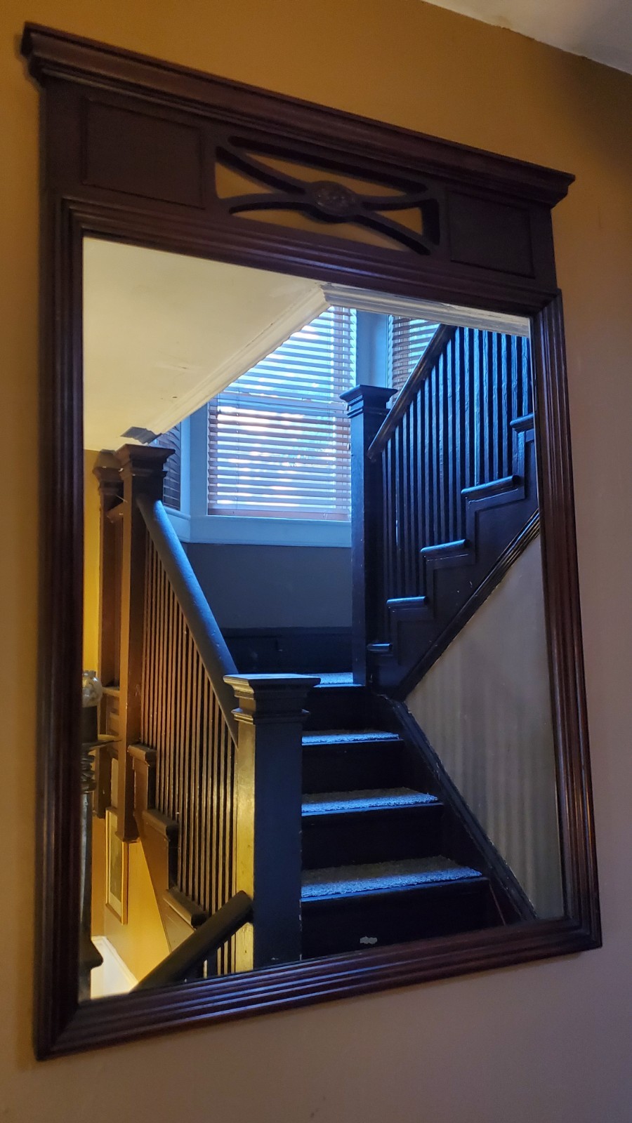Antique Federal French Classical Carved Wooden Mirror Red Mahogany 33.5″ x 23.5″