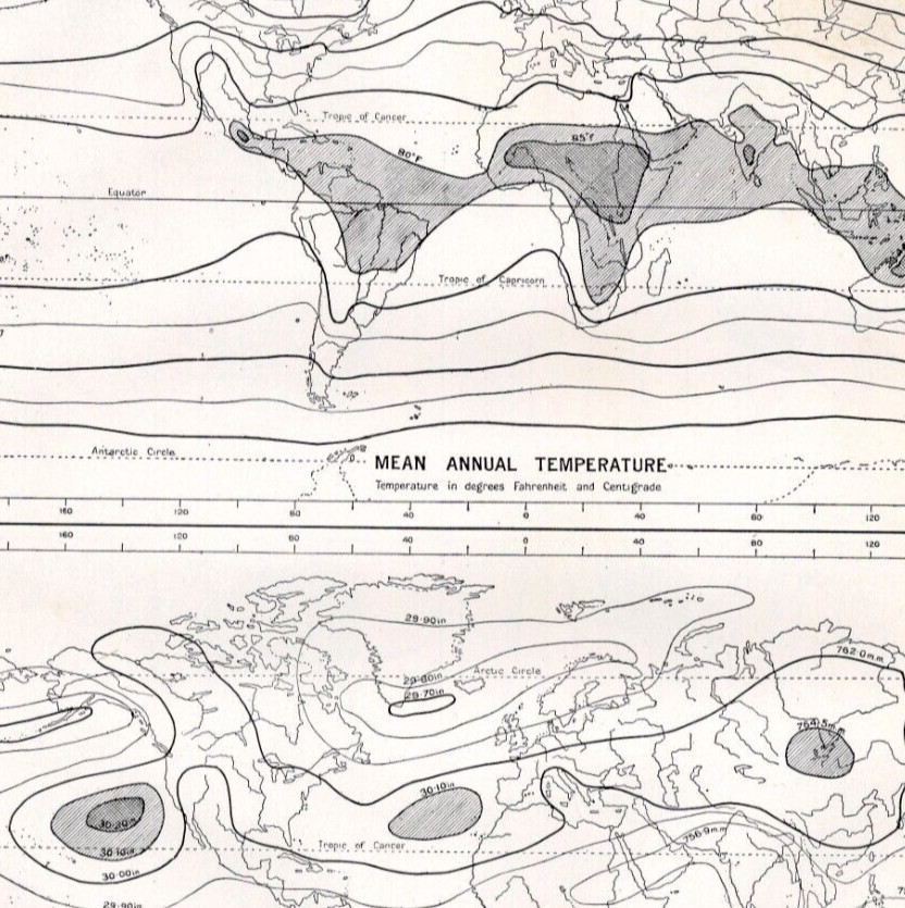 CLIMATE MAP – Global Pressure Temperature Map 1911 Original Antique Map w Video