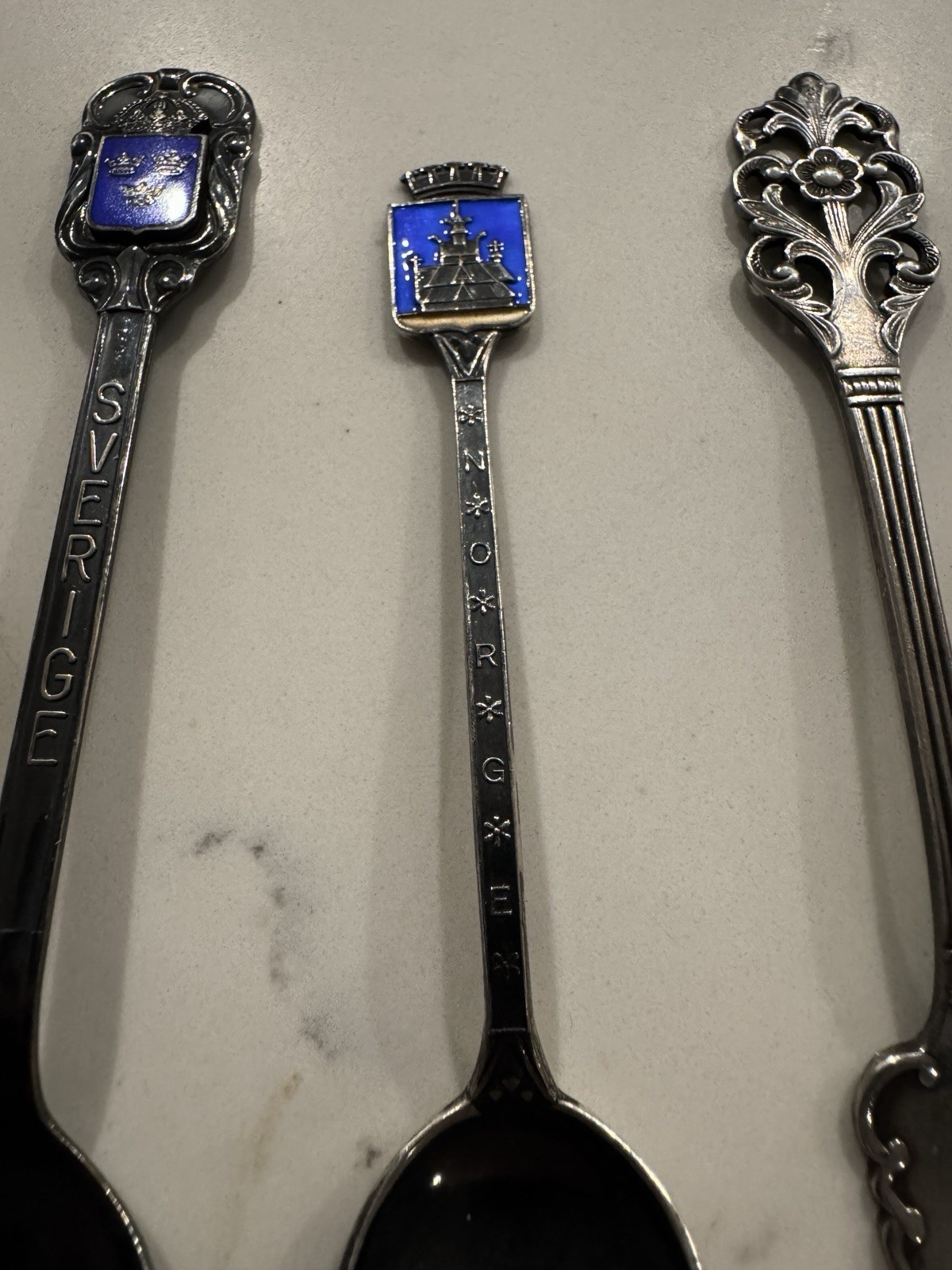 Enamel Spoon Flatware Lot 5pc Sterling 830 925 Norge Sverige Danmark