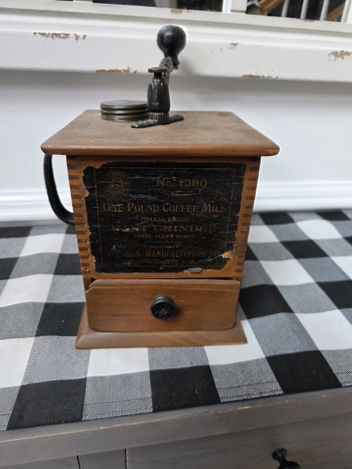 Late 1890s Antique Coffee Grinder, Sun Mfg. #1080 One Pound Coffee
