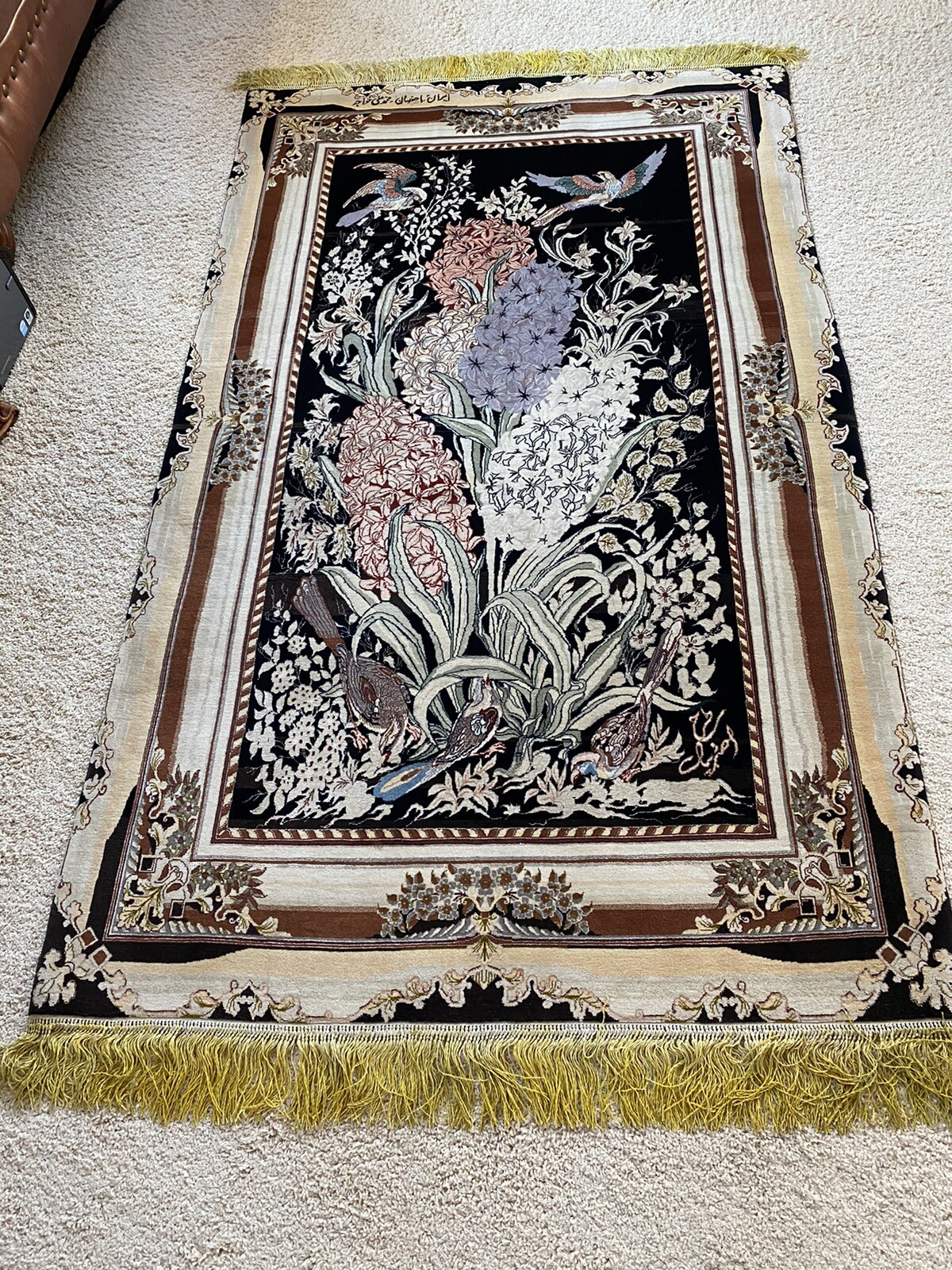 HIGH-QUALITY RUG 529 knots/sq.in SILK FOUNDATION, WOOL & SILK 41 1/2” X 75”