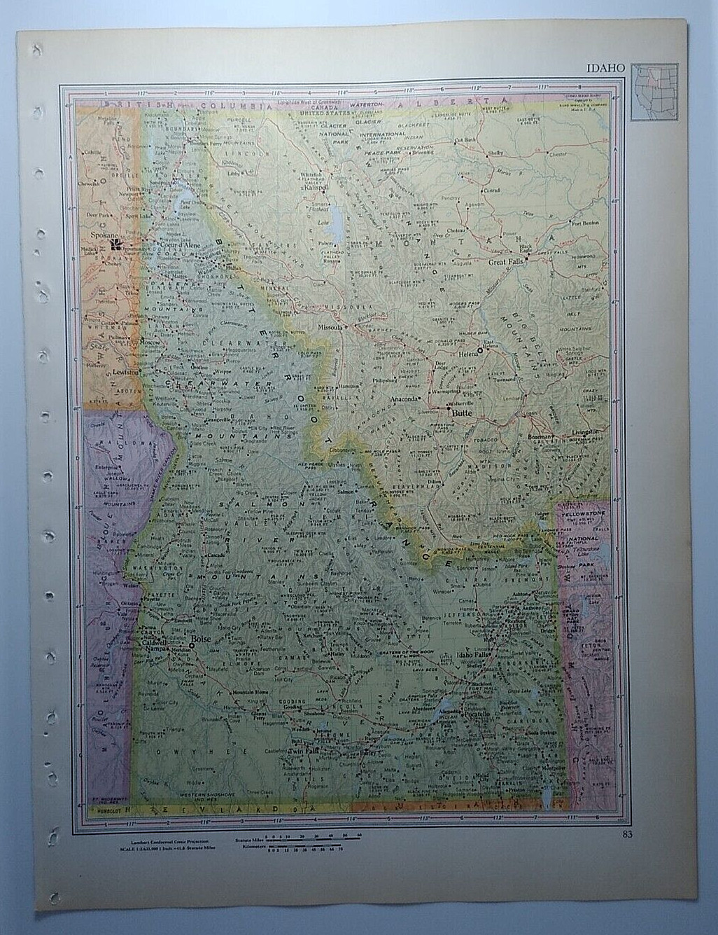1957 Antique IDAHO Atlas Map – Vintage Encyclopedia Britannica World Atlas
