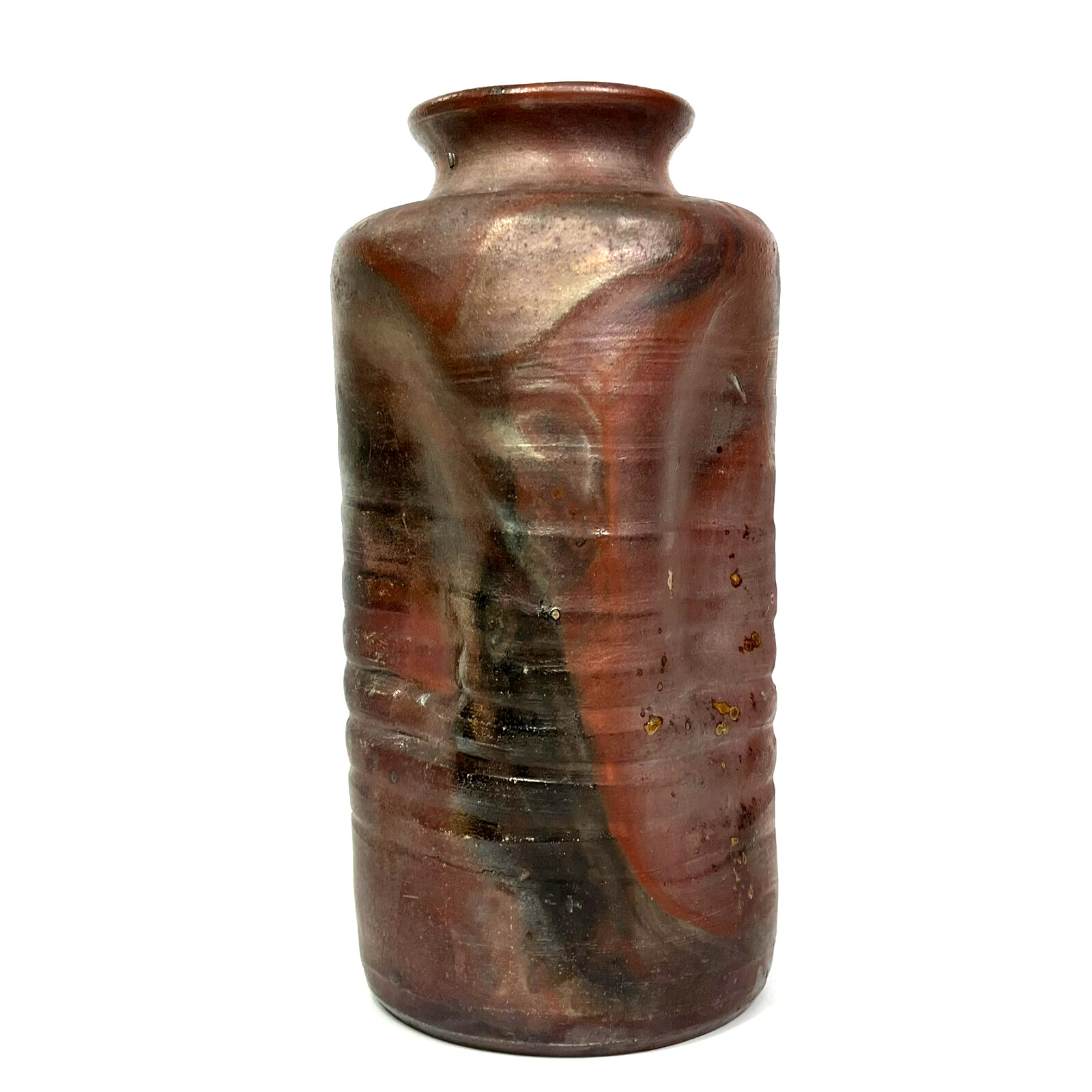 VTG Japanese Bizen Ware Unique Sculptural Indented Vase 8.8″H/22cm 1.3L Pottery