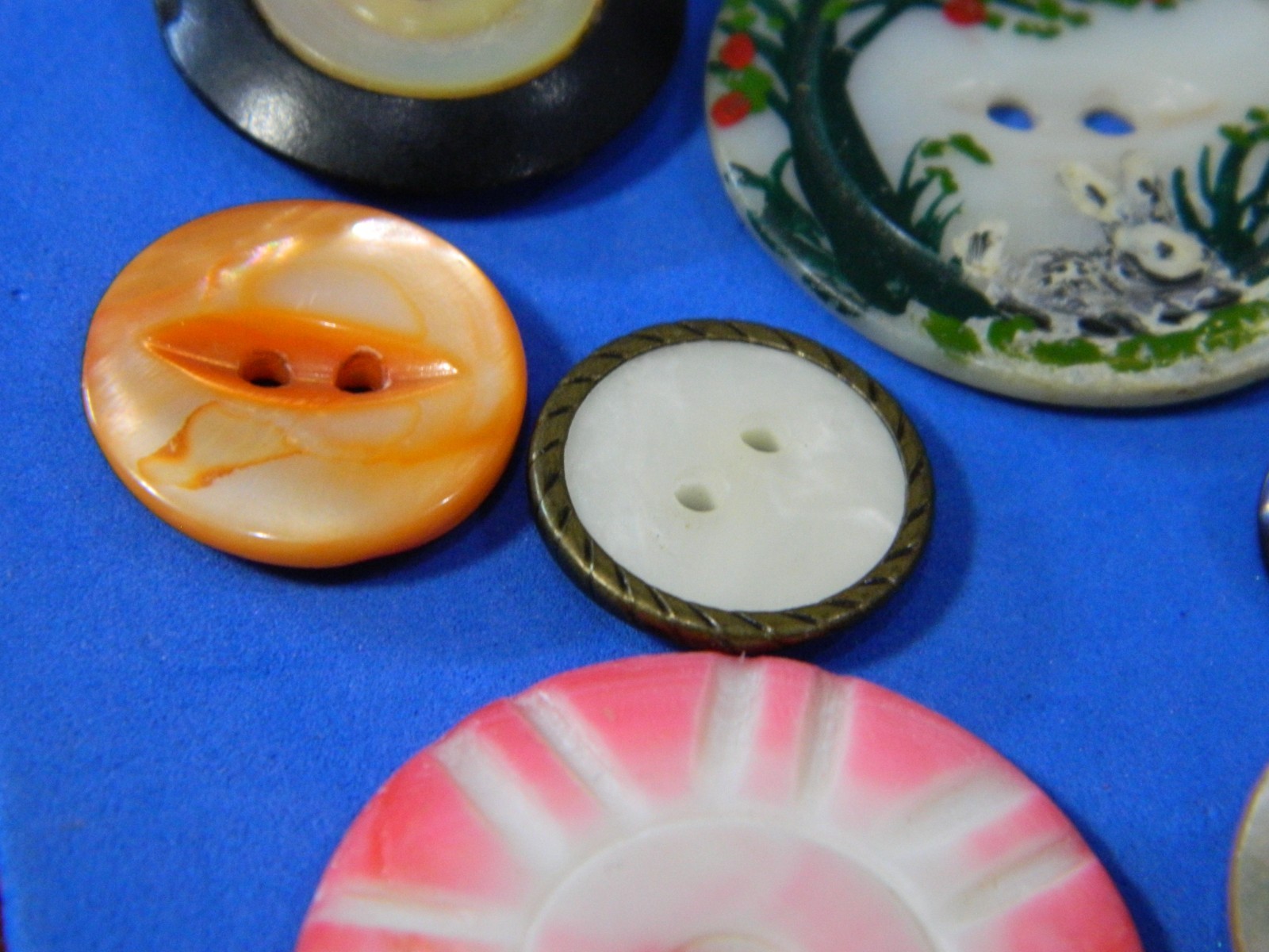 LOT Antique MOP Pearl Shell Buttons Painted-Vest-Carved