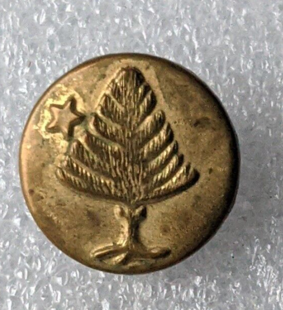 PINE TREE / Christmas tree with STAR Antique Wobble Shank Overall BUTTON 9/16″