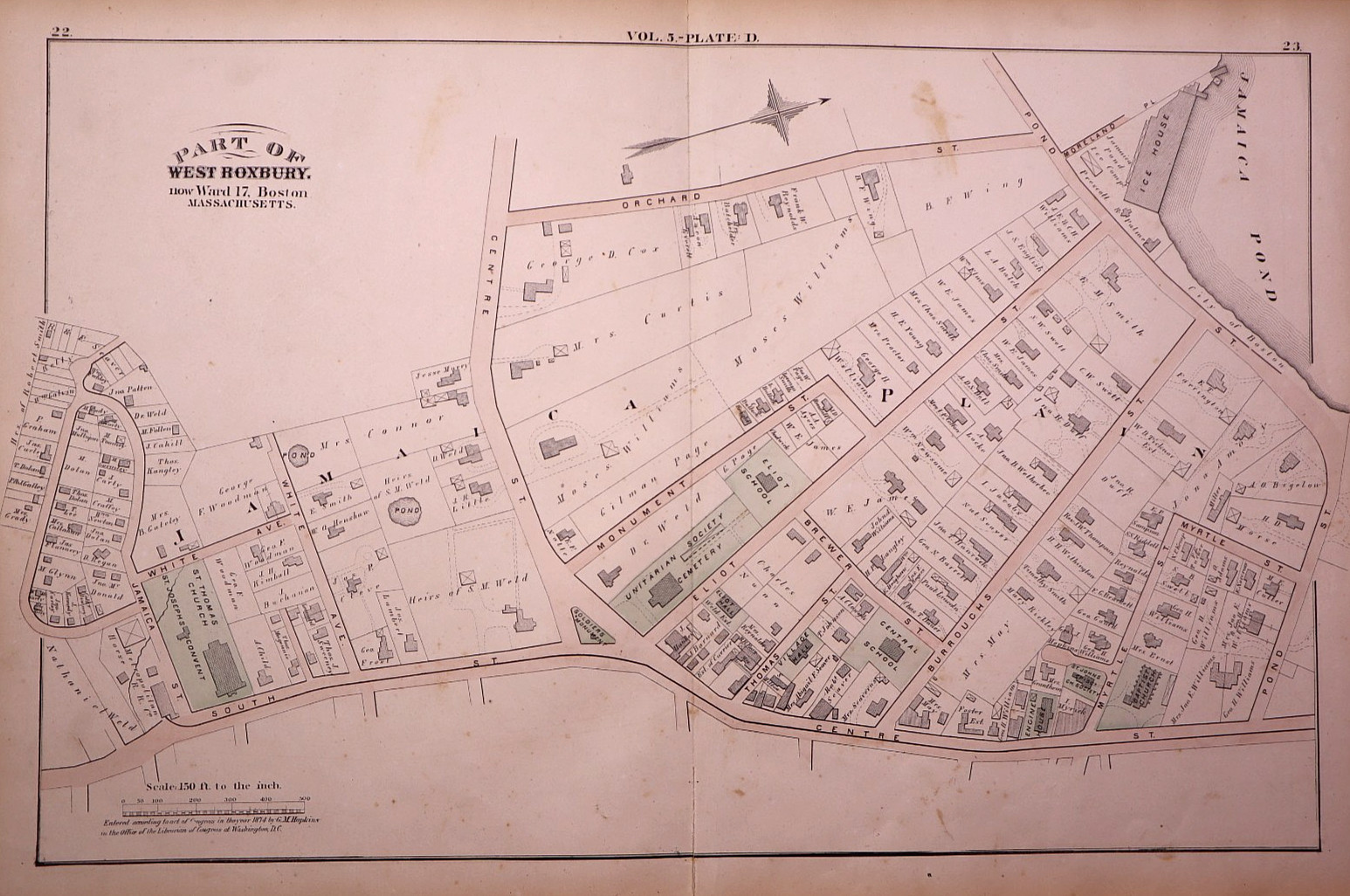 1874 Plat Map ~ Vicinity of Elliot Street, West Roxbury, Suffolk Country, MA
