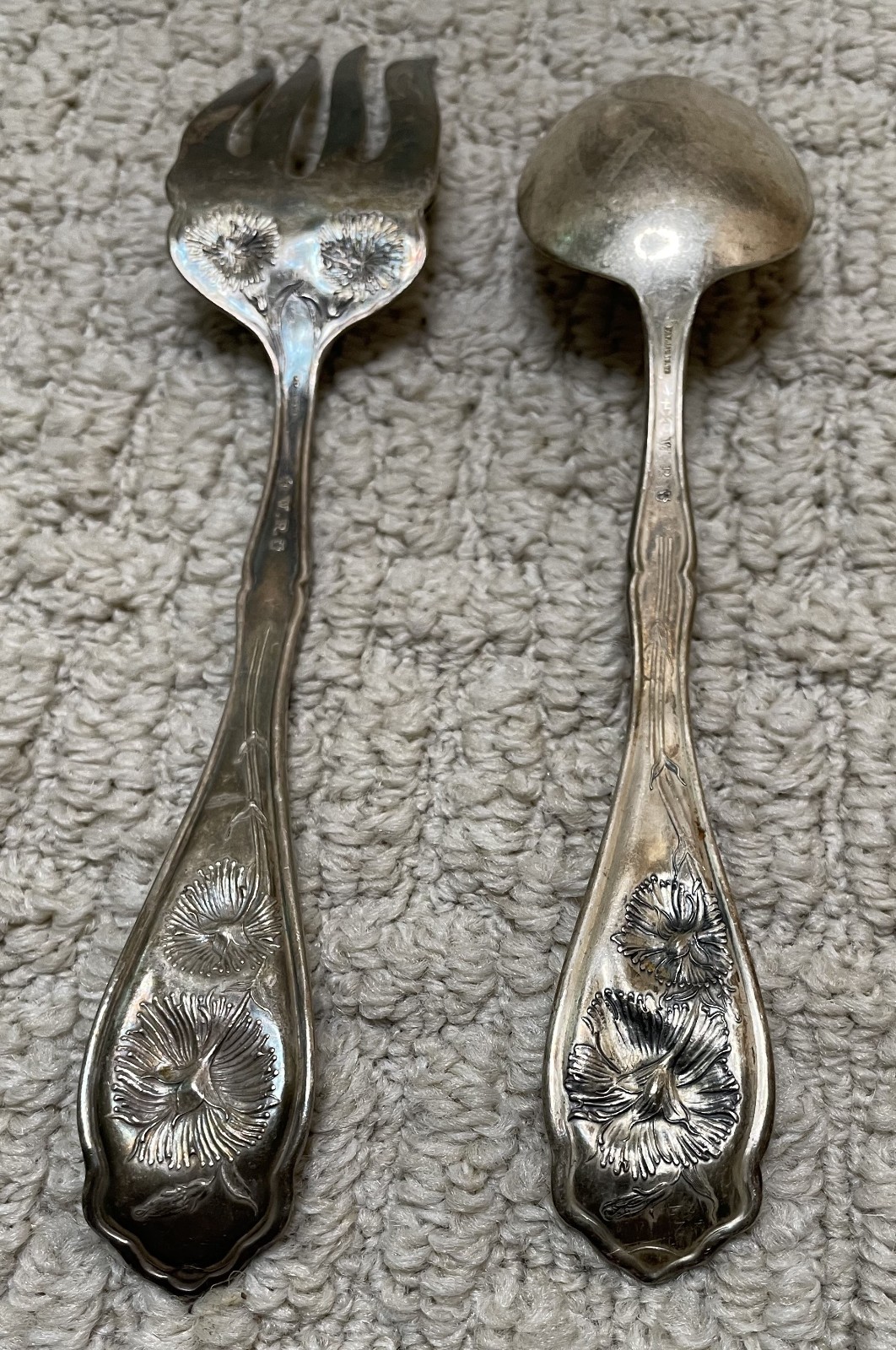 Antique Serving Meat Fork & Large Serving Spoon CARNATION 1908 W.R. Keystone