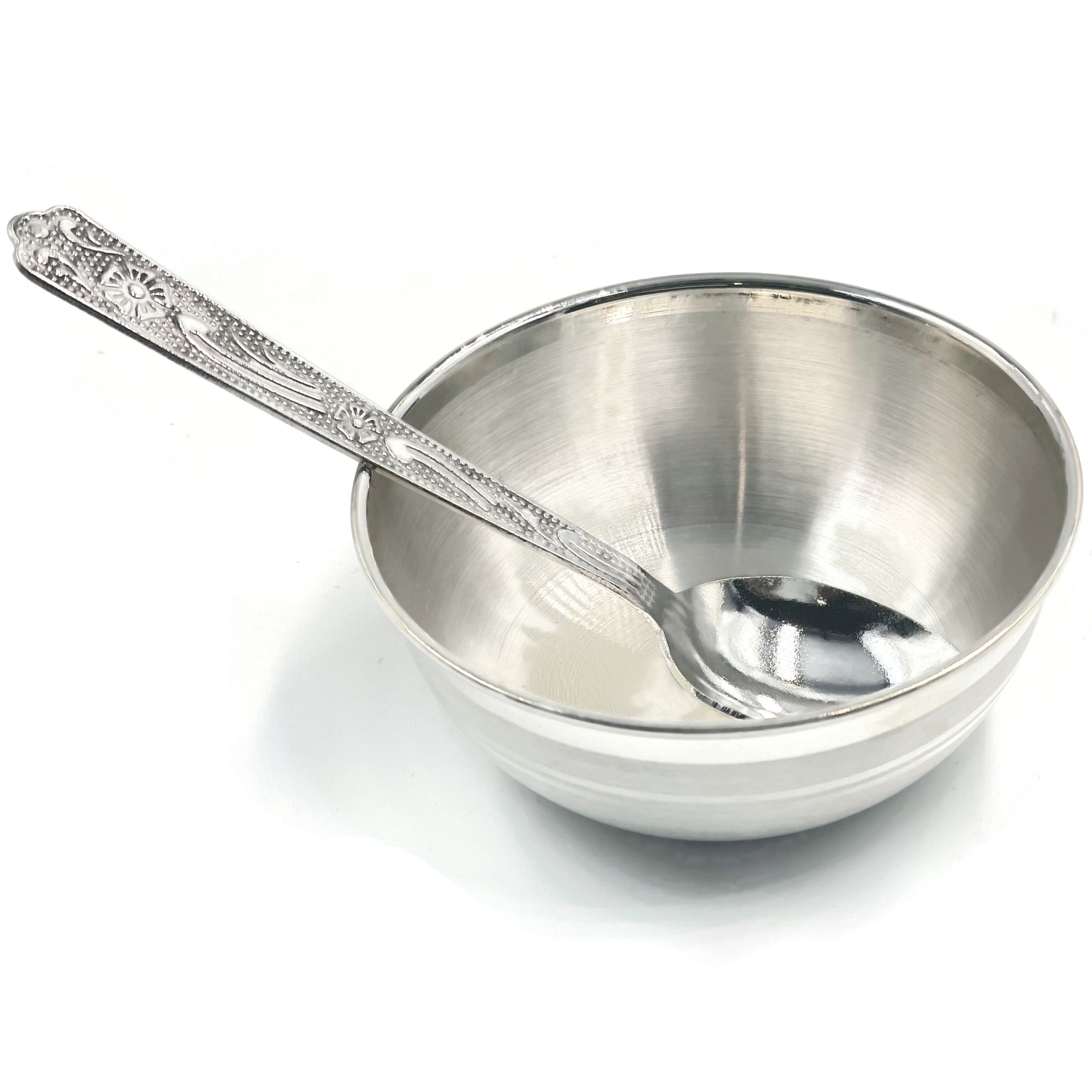 999 Pure Silver Hallmarked 3.0 inch Bowl & Spoon Set – Designer Set#01