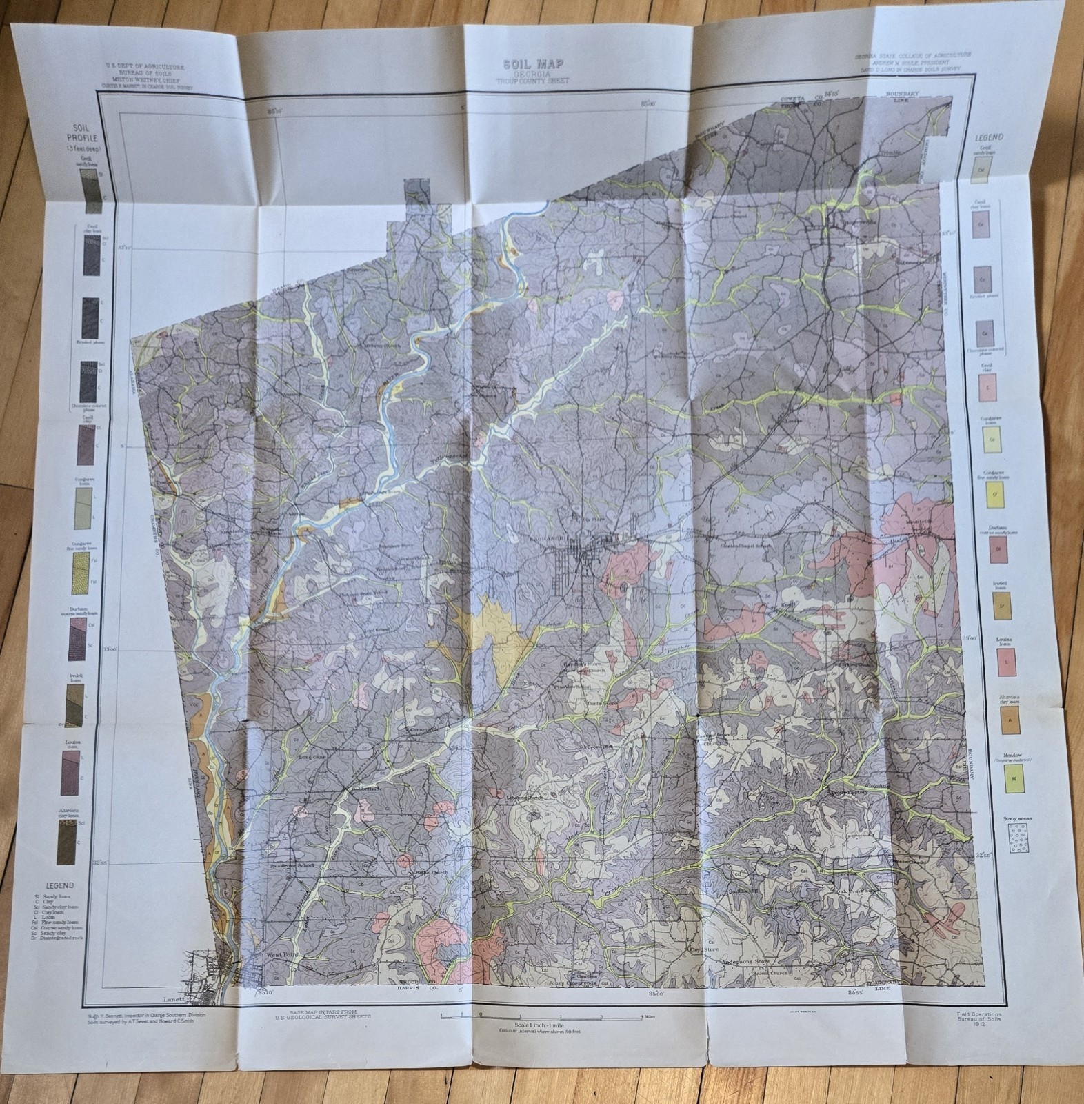 1912 Troup County Georgia USDA Soil Map La Grange Dept of Agriculture by Atlanta