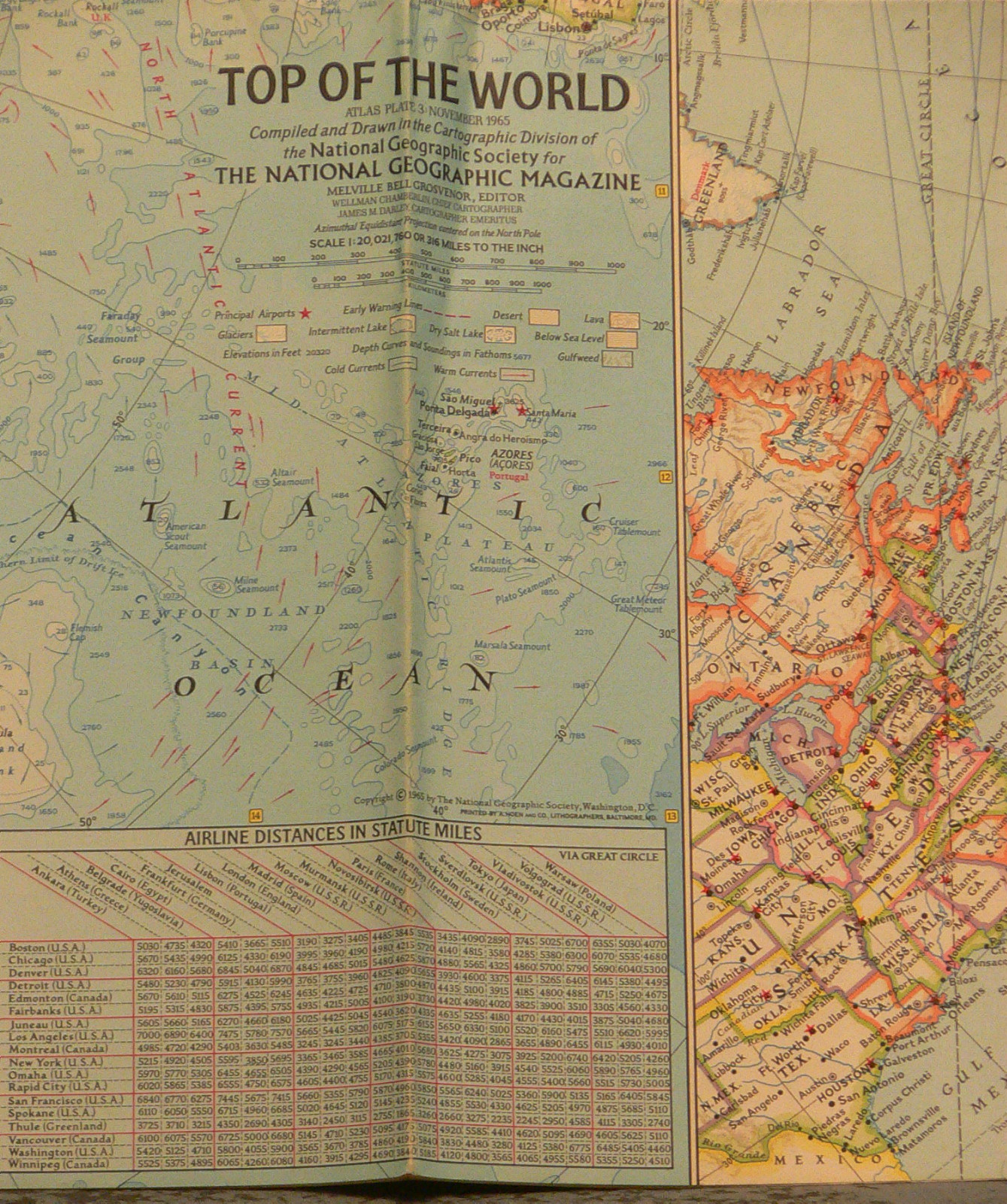 Vintage 1965 National Geographic Map Top of the World