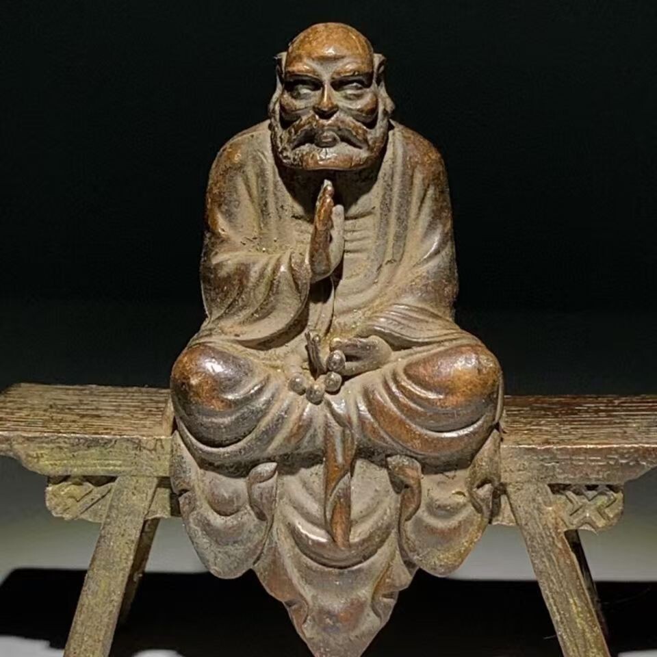 Ancient China Bodhidharma Patriarch Buddha Statue Ornament, Purple Brass Buddha