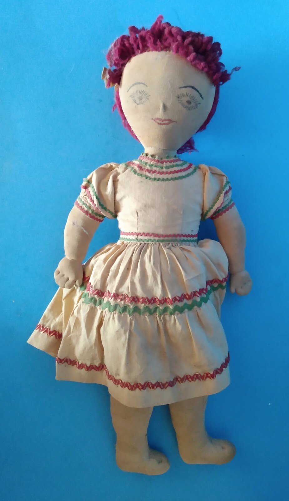 Antique Vintage 1940s Handcrafted Fabric Doll- Old Farmhouse Barn Find