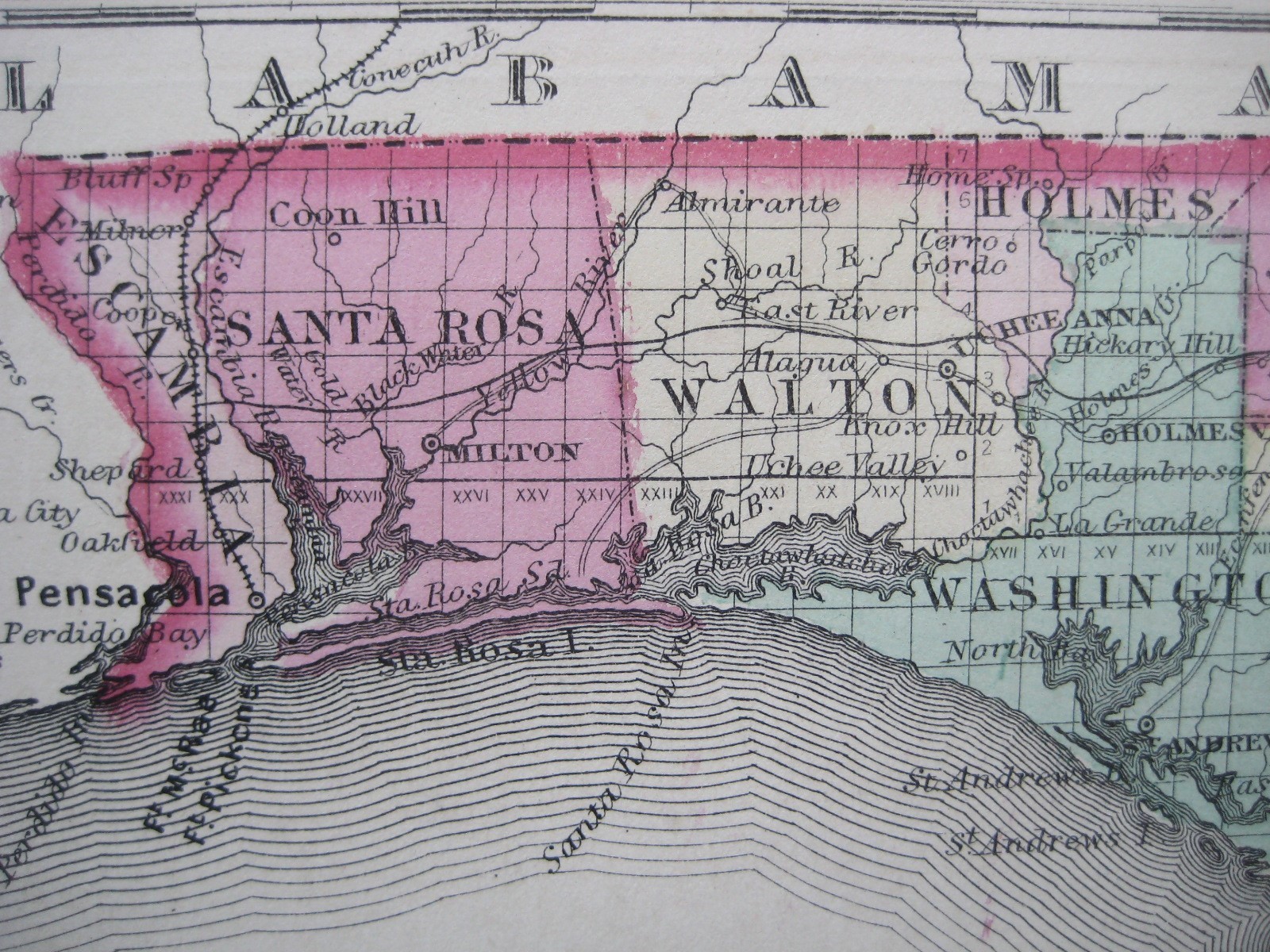 Original Color 1863 Johnson FLORIDA Map Military Trails Forts & Only 37 Counties