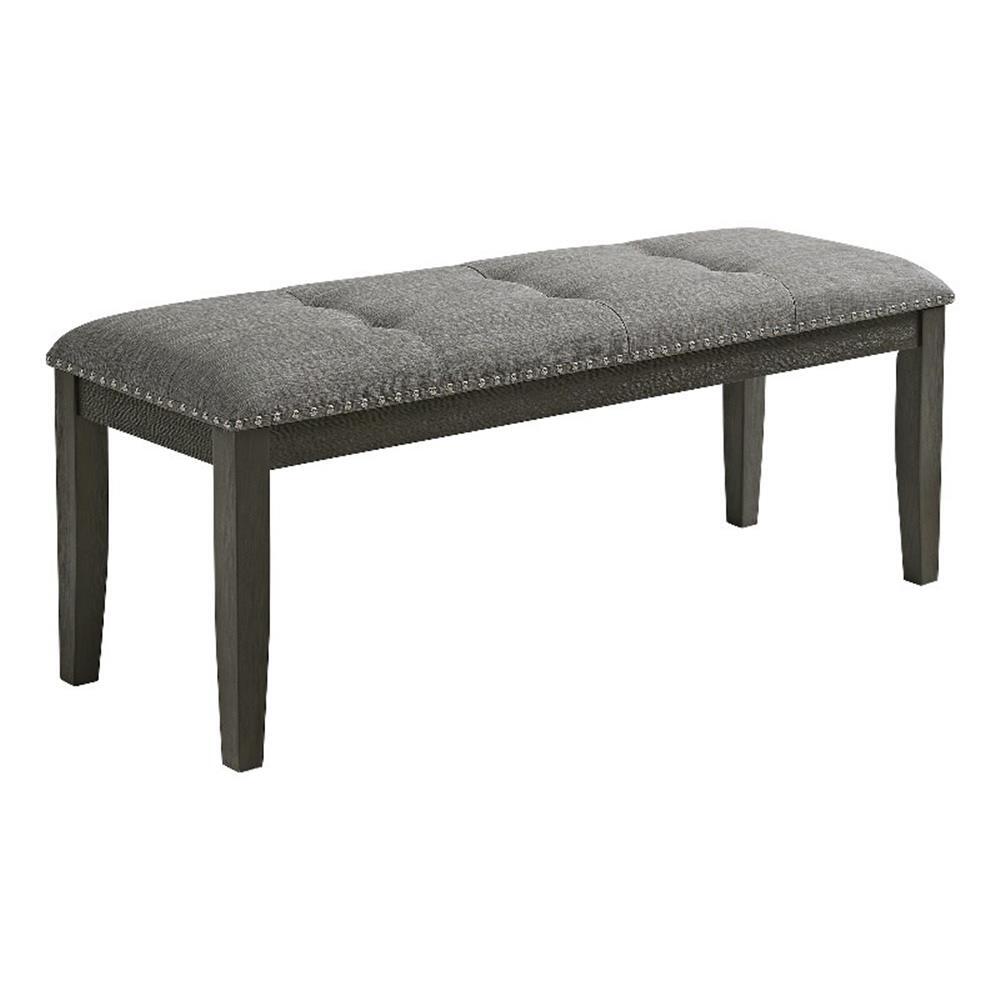 Picket House Furnishings Eve Bench w/ Grey Fabric and Nail Heads in Charcoal