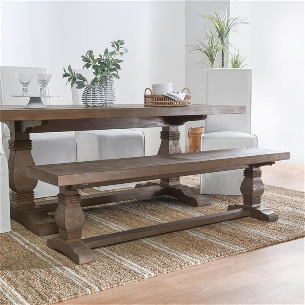 Maklaine 66″ Transitional Reclaimed Pine Wood Bench in Weathered Brown