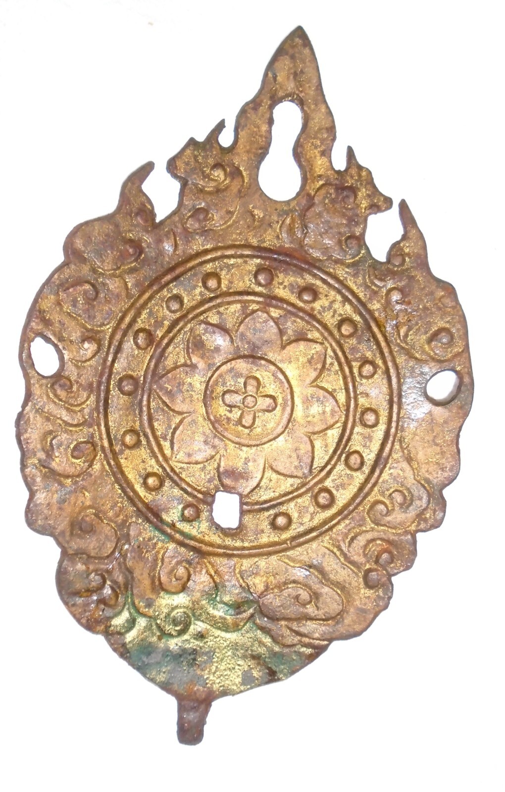 Antique Asian Iron Art Collectible Plate Wall Hanging Art 9 3/4″ x 6″ CURVED