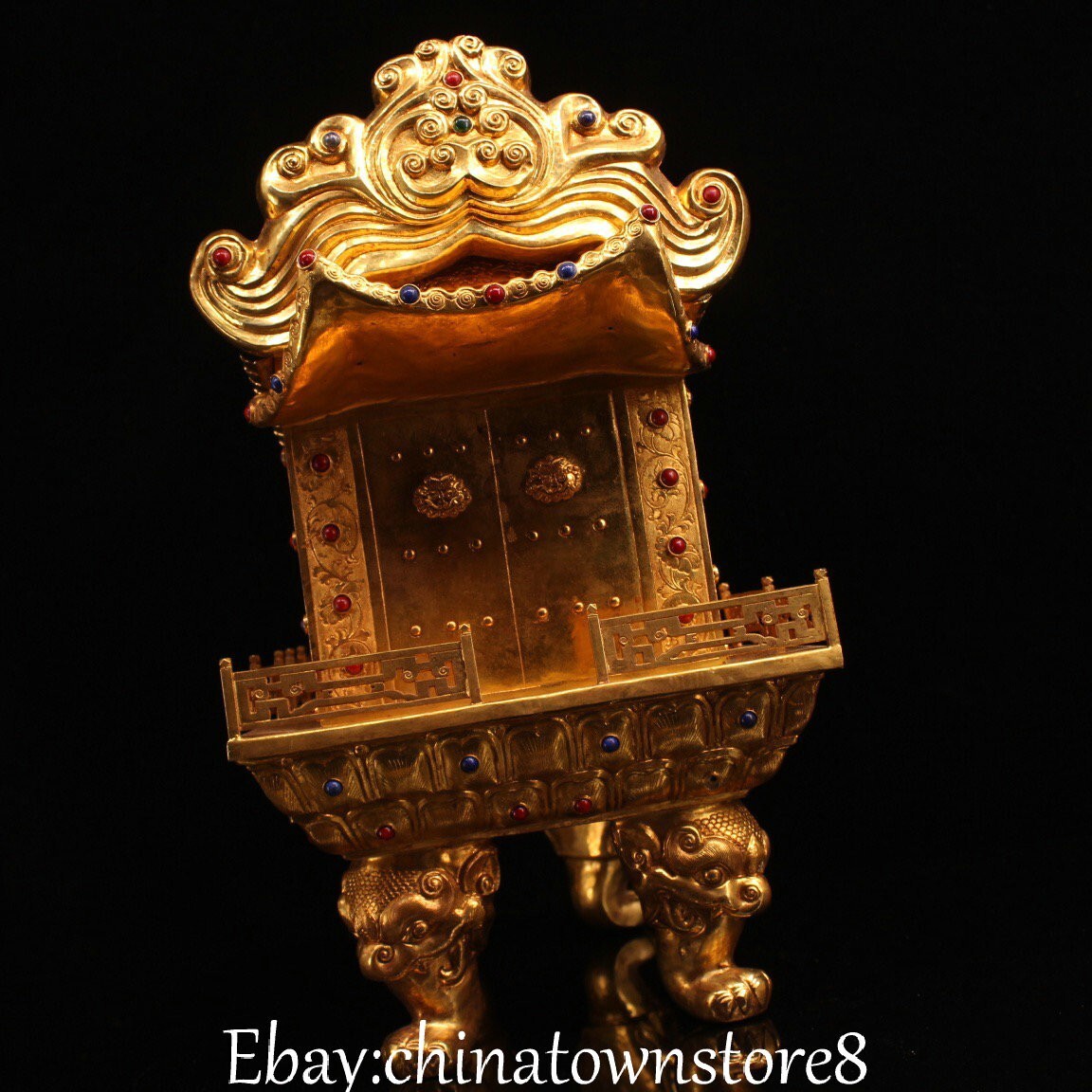 Old Dynasty Pure Bronze Gilt Dragon Loong Turtle Buddha Bone Sarira Coffin