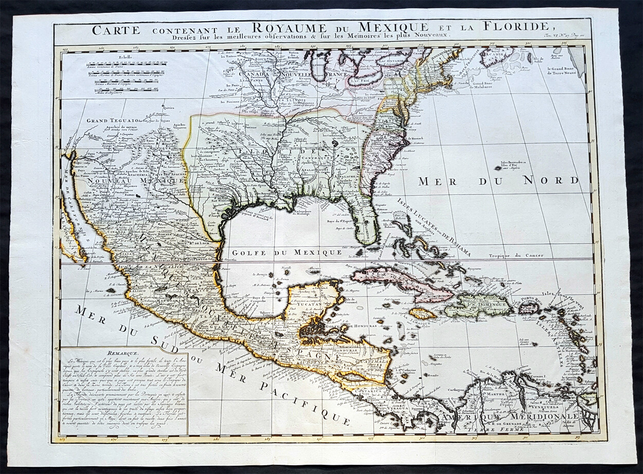 1719 Chatelain Large Antique Map of British, French, Spanish North America – GOM